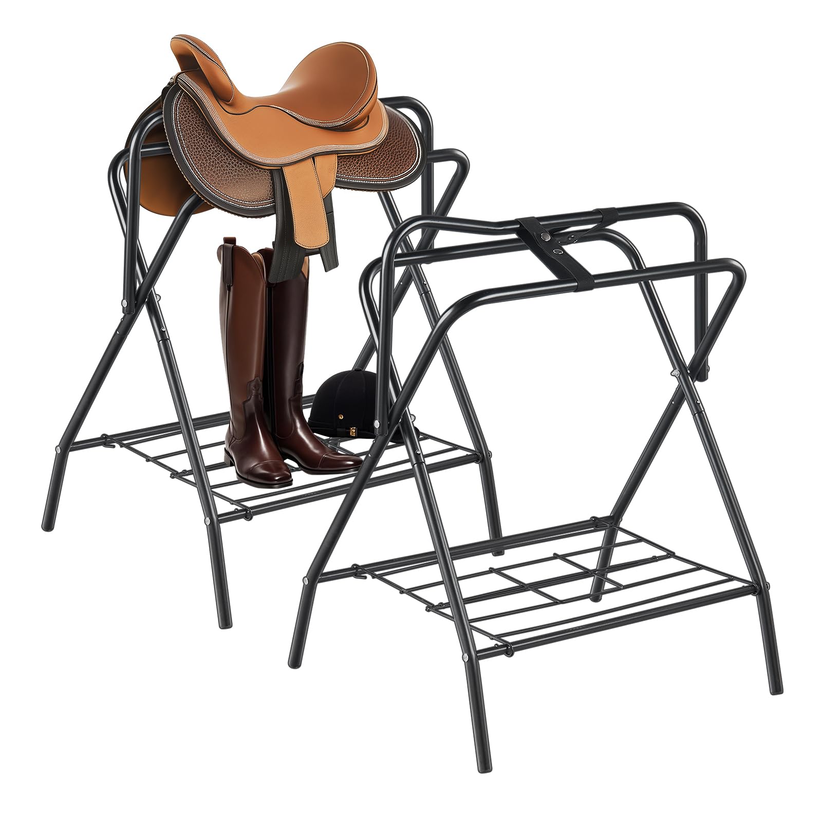 VEVOR Folding Saddle Rack, 2 Packs Freestanding Horse Saddle Stand, Portable Horse Blanket Holder, Heavy Duty Steel Saddle Rack 