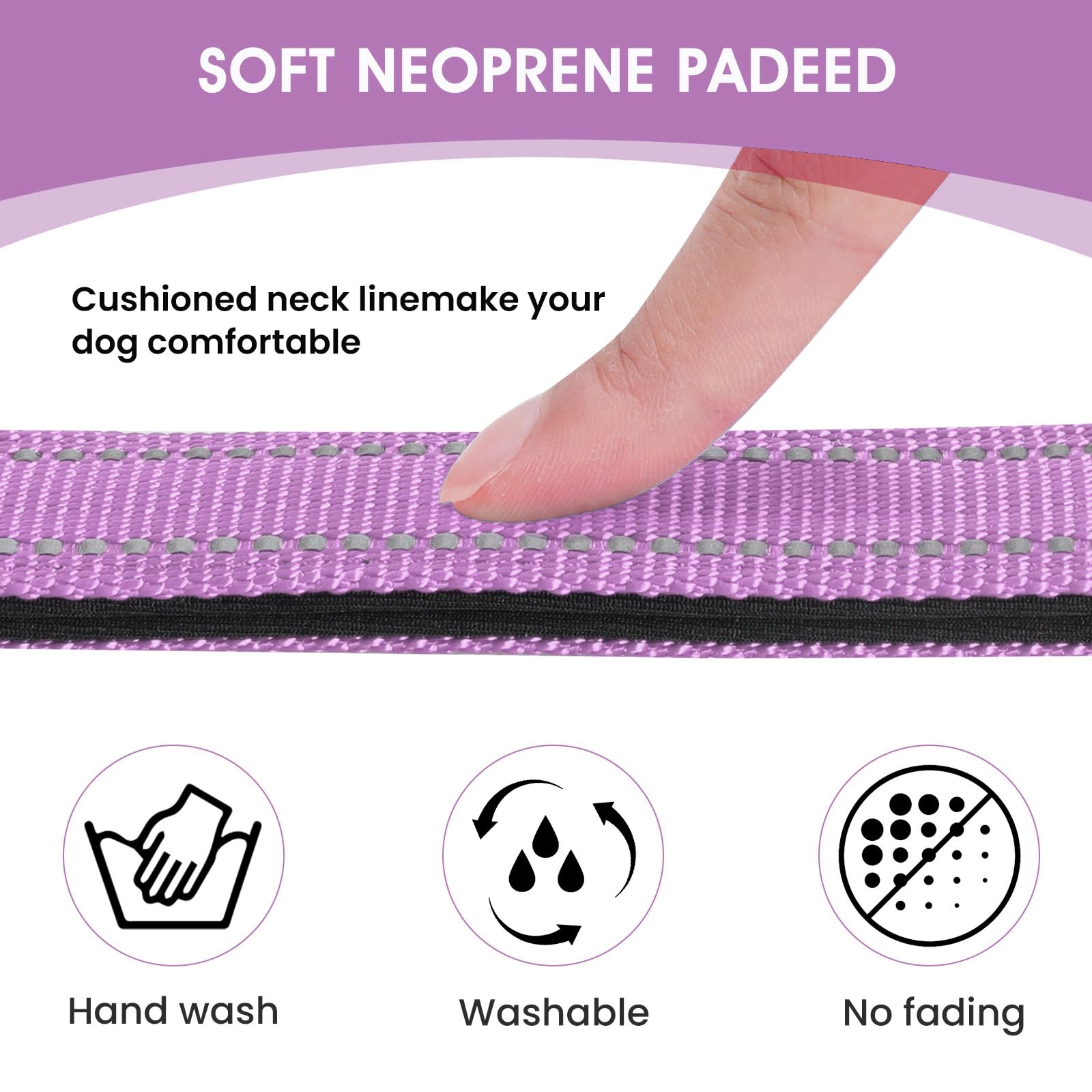 Penseepet Reflective Dog Collar Padded With Soft Neoprene Breathable Quick Release Basic Dog Collars For Puppy Small Dogs Lavend