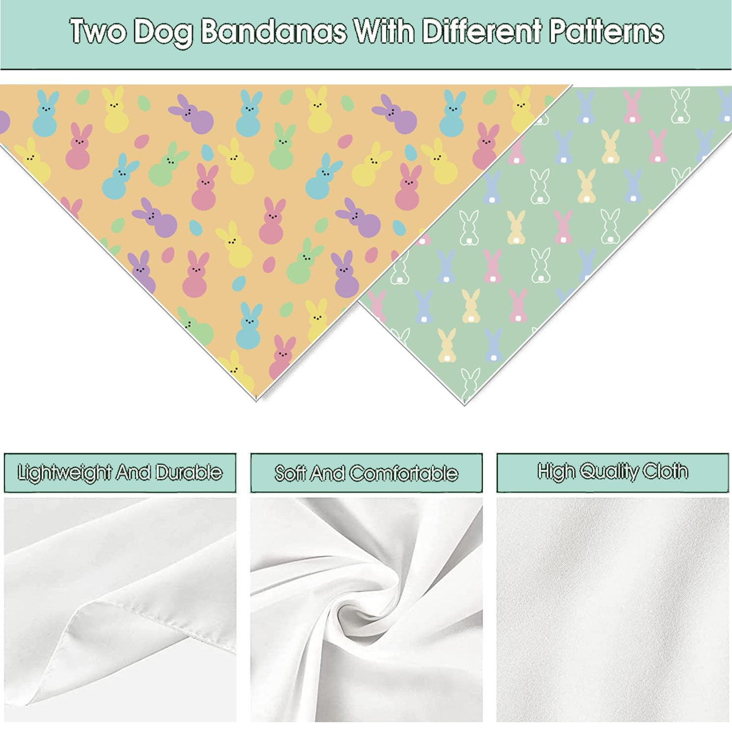 Easter Dog Bandanas Puppy Scarf - Easter Bunny Peeps Dog Outfits - 2 Pcs Adjustable Triangle Double-Layer Reversible Pet Bandana