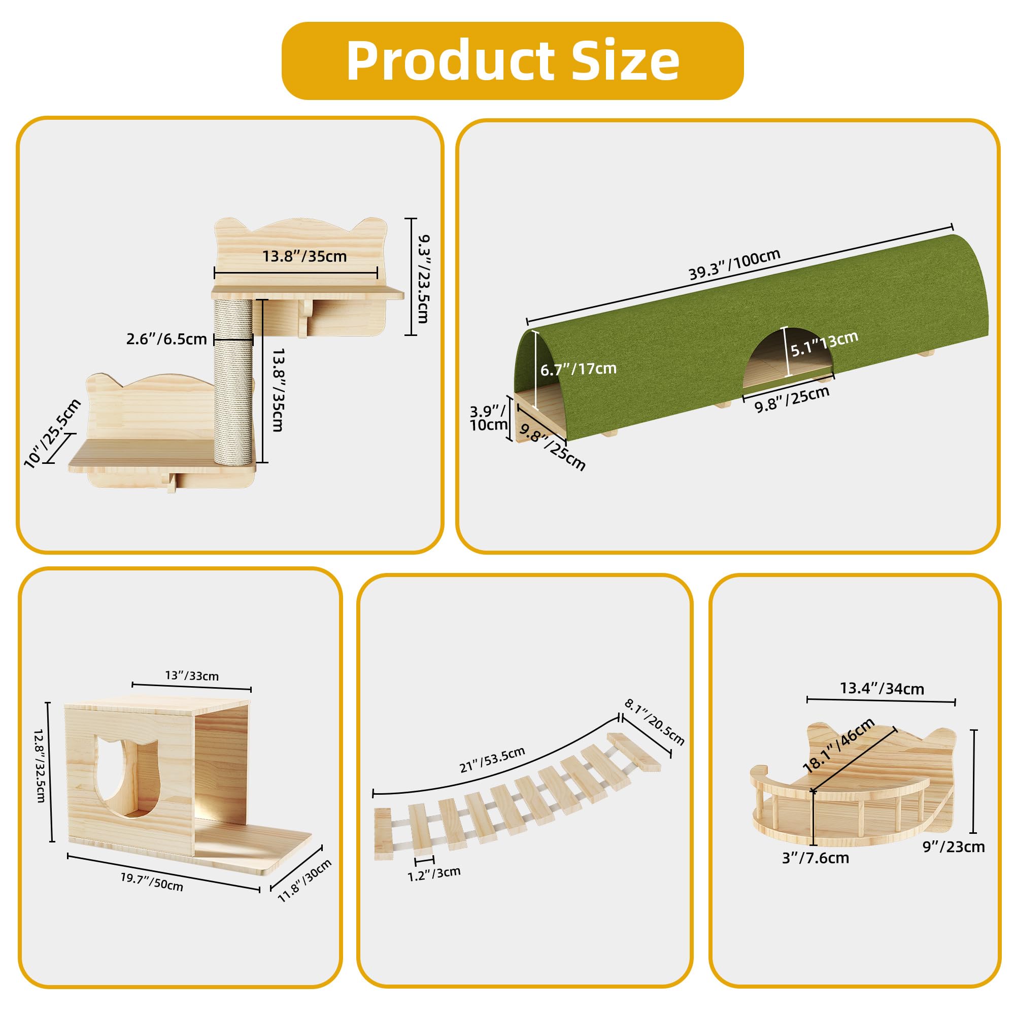 Homiflex Cat Wall Shelves, Cat Wall Furniture Pine Wooden Feline Shelf, 18 Piece Feline Shelves and Perches with Condos, House,