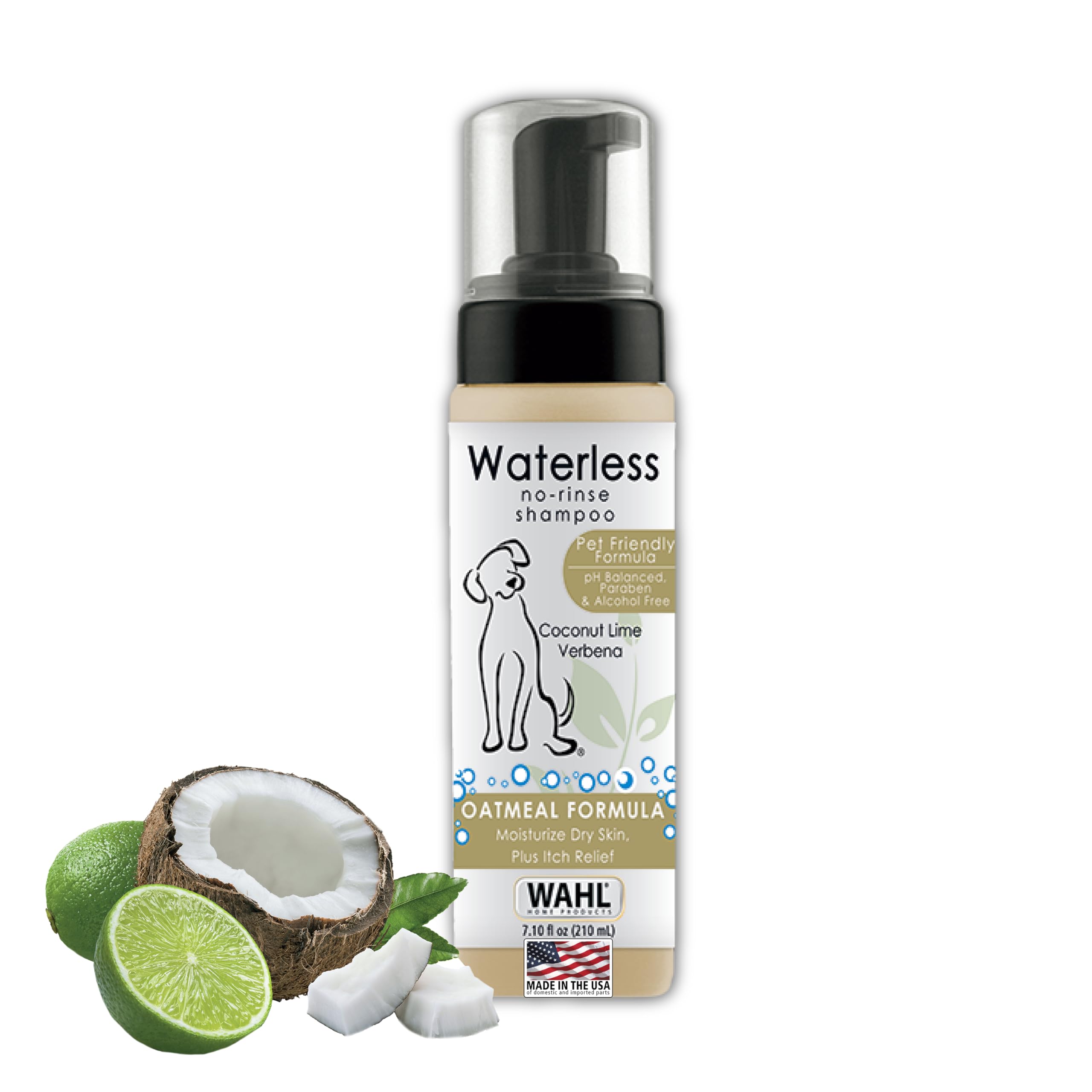 Wahl Usa Pet Friendly Waterless No Rinse Shampoo For Animals – Oatmeal & Coconut Lime Verbena For Cleaning, Conditioning, Detangling & Moisturizing Dogs, & Cats – 7.1 Oz - Model 820015A