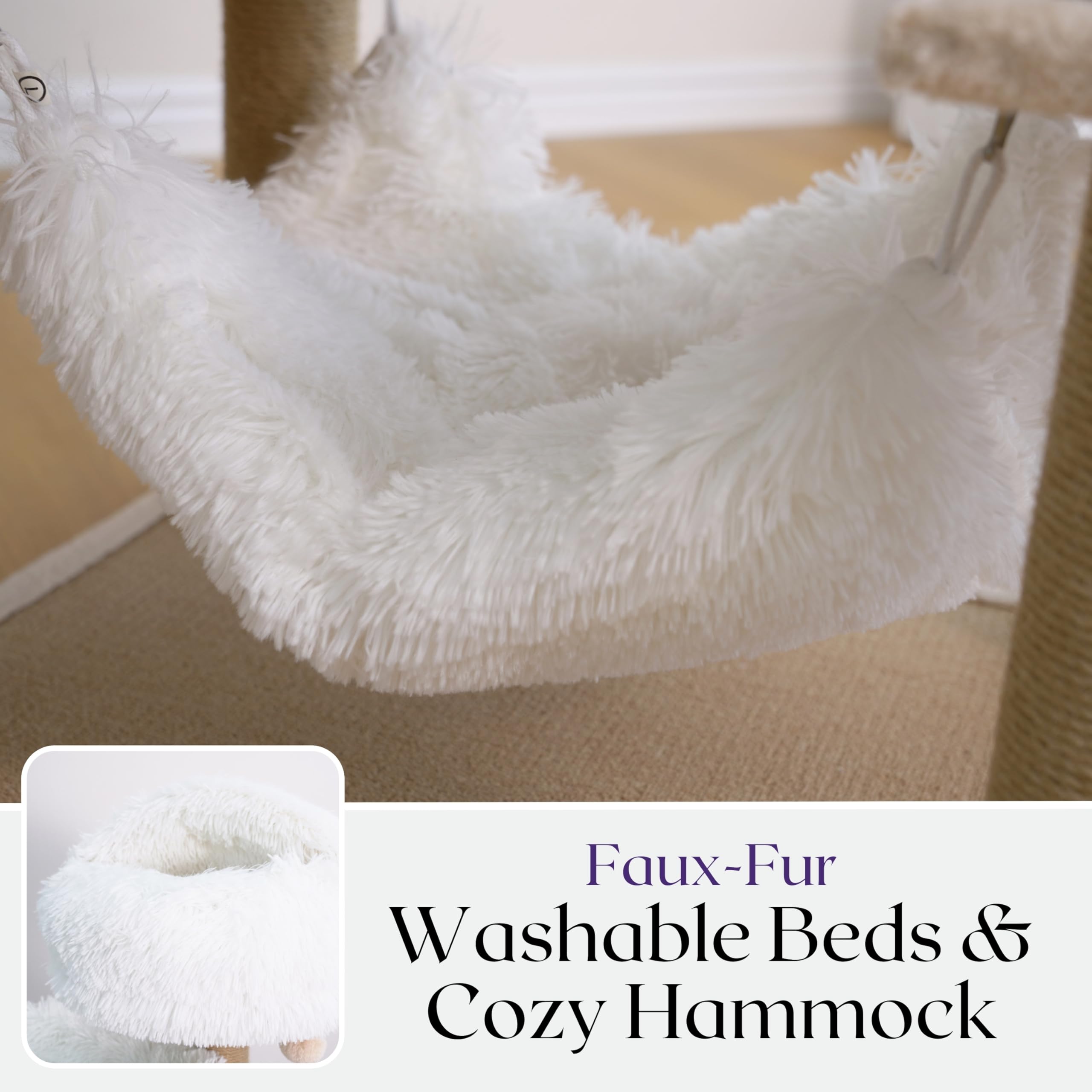 Catry 74.5'' High 7-Level Extra Large Cat Tree With 2 Condos,2 Hammock,3 Removeable Top Beds, Scratching Ramp Pad, Recycled Pape