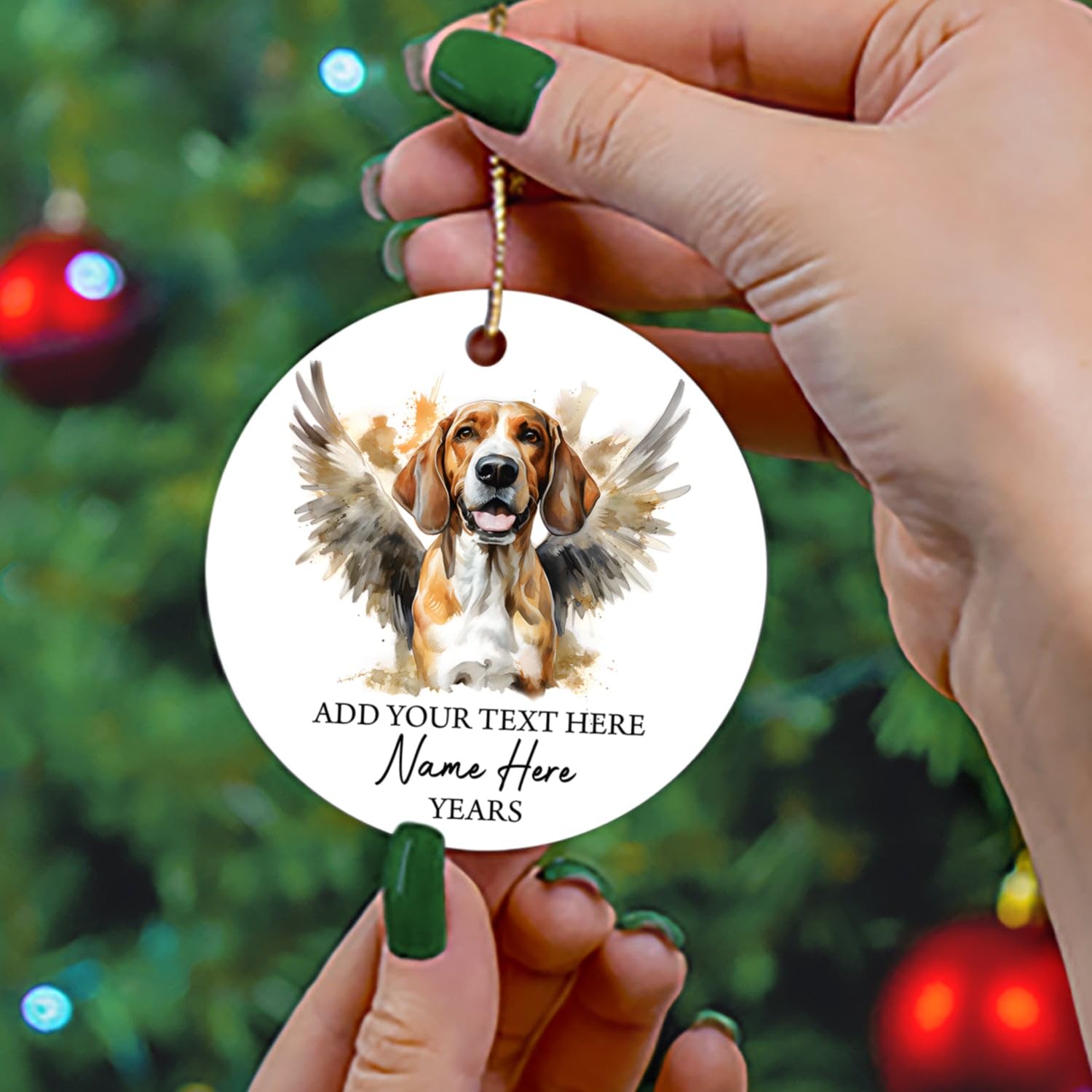 Personalized American Foxhound Dog Memorial Ornament, Sympathy Remembrance Gifts For Loss Of Dog, American Foxhound Angel Xmas Ornament, Custom Text Dog Name & Year Ornament, Dog Memorial Ornament