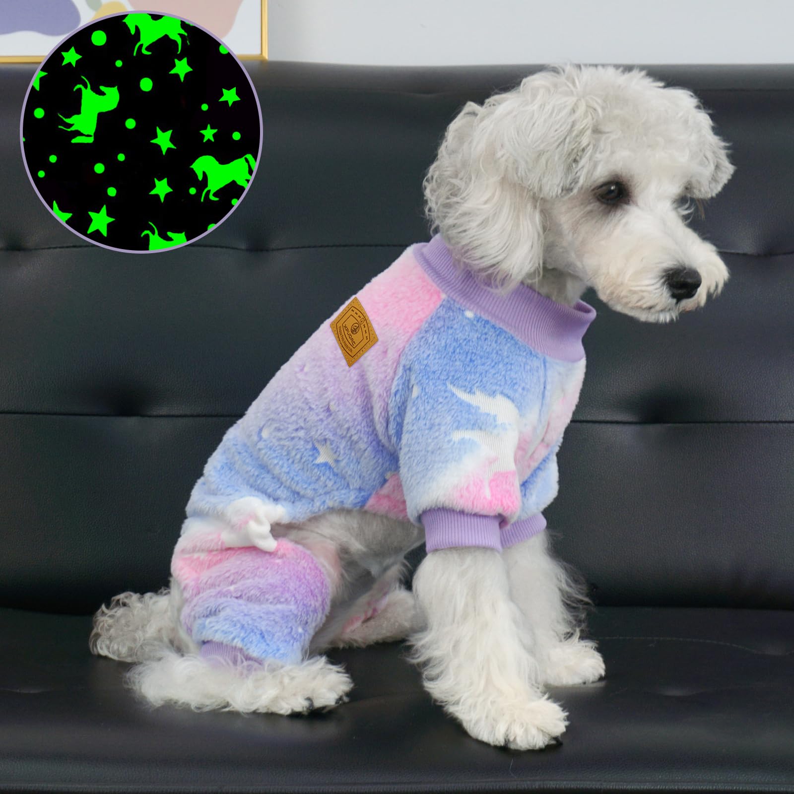 XPUDAC Dog Sweater Glows in The Dark Fleece Pajamas for Small Medium Dogs Girl Boy Puppy Clothes for Halloween Cristmas Winter(X