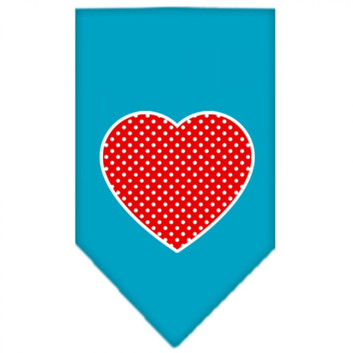 Pet and Dog Bandana Screen Printed, &quot;Red Swiss Dot Heart&quot; Turquoise Small