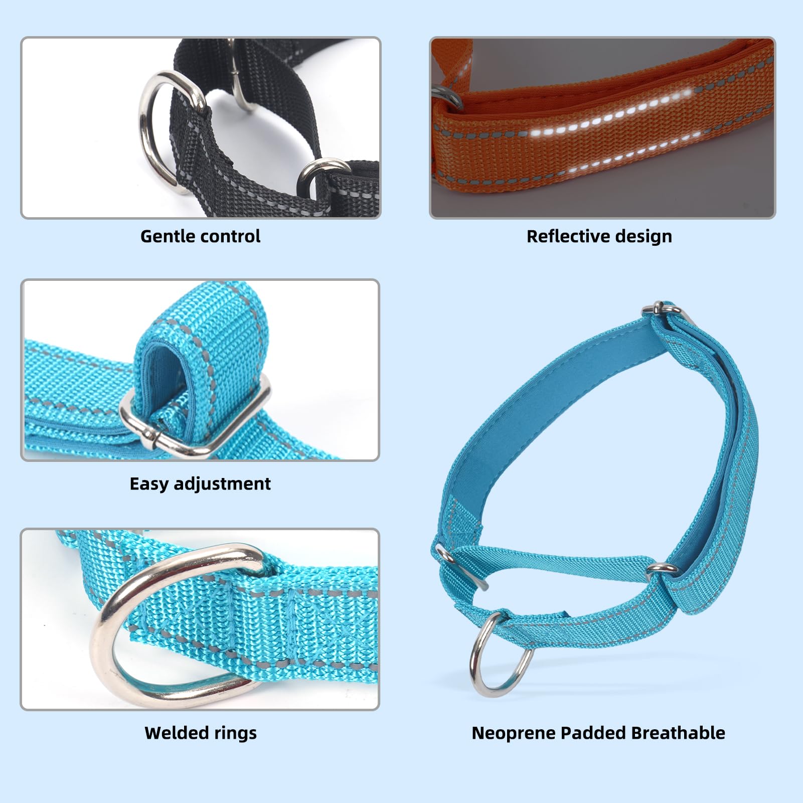 SGODA Martingale Dog Collar, Reflective Nylon Padded Dog Training Collars for Small Dogs, Red S