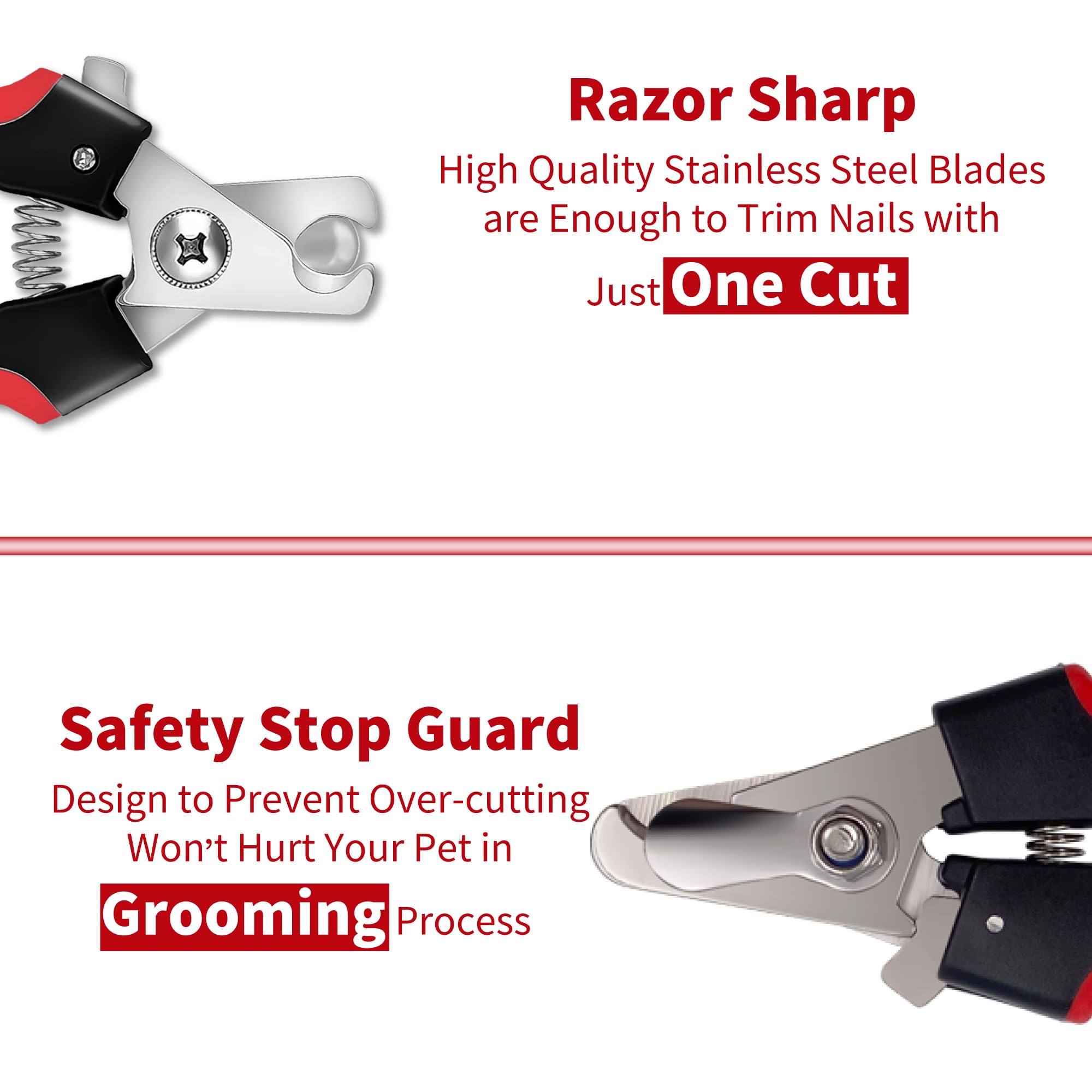 NARZ Professional Dog Nail Clippers & Cat Nail Trimmers, Regular Size, Red Rubber, Includes Safety Lock & Nail File