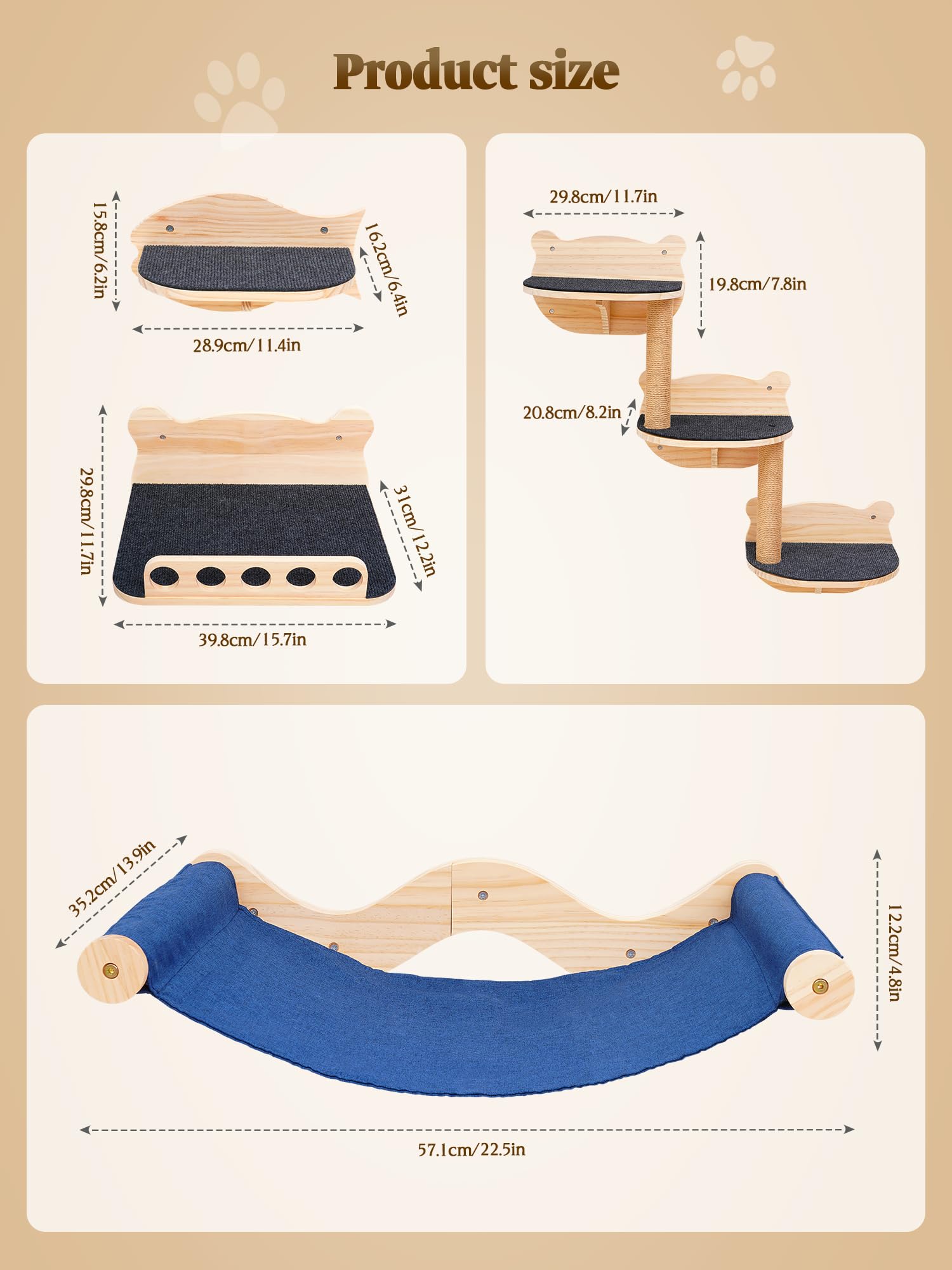 Cat Wall Shelves Furniture Set Cat Shelves For Wall For Large Adult Cats Kittens Wall-Mounted Cat Wall Steps Shelf Perches Climb