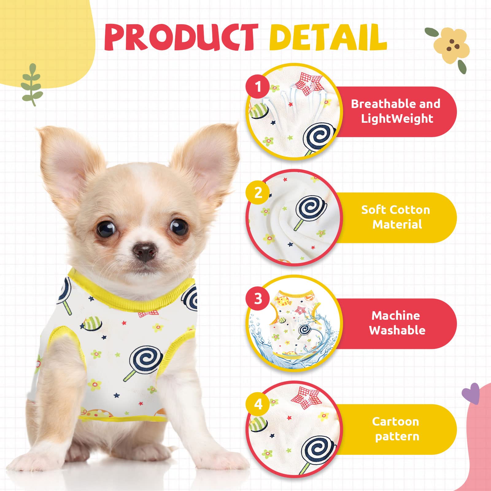 Hrttsy Small Dog Shirt Cute Puppy Cat T Shirt Clothes Soft Cotton Sleeveless Tee Shirts For Small Dogs Cats Summer Doggy Vest Te