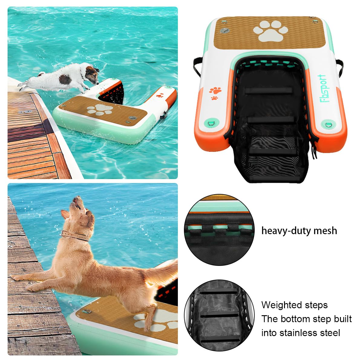 Fbsport Inflatable Dog Boat Ramp Floating Dock Water Ramp Ladder For Pool, Boat, Non-Slip Eva Floating Ladder For Dog Up To 220