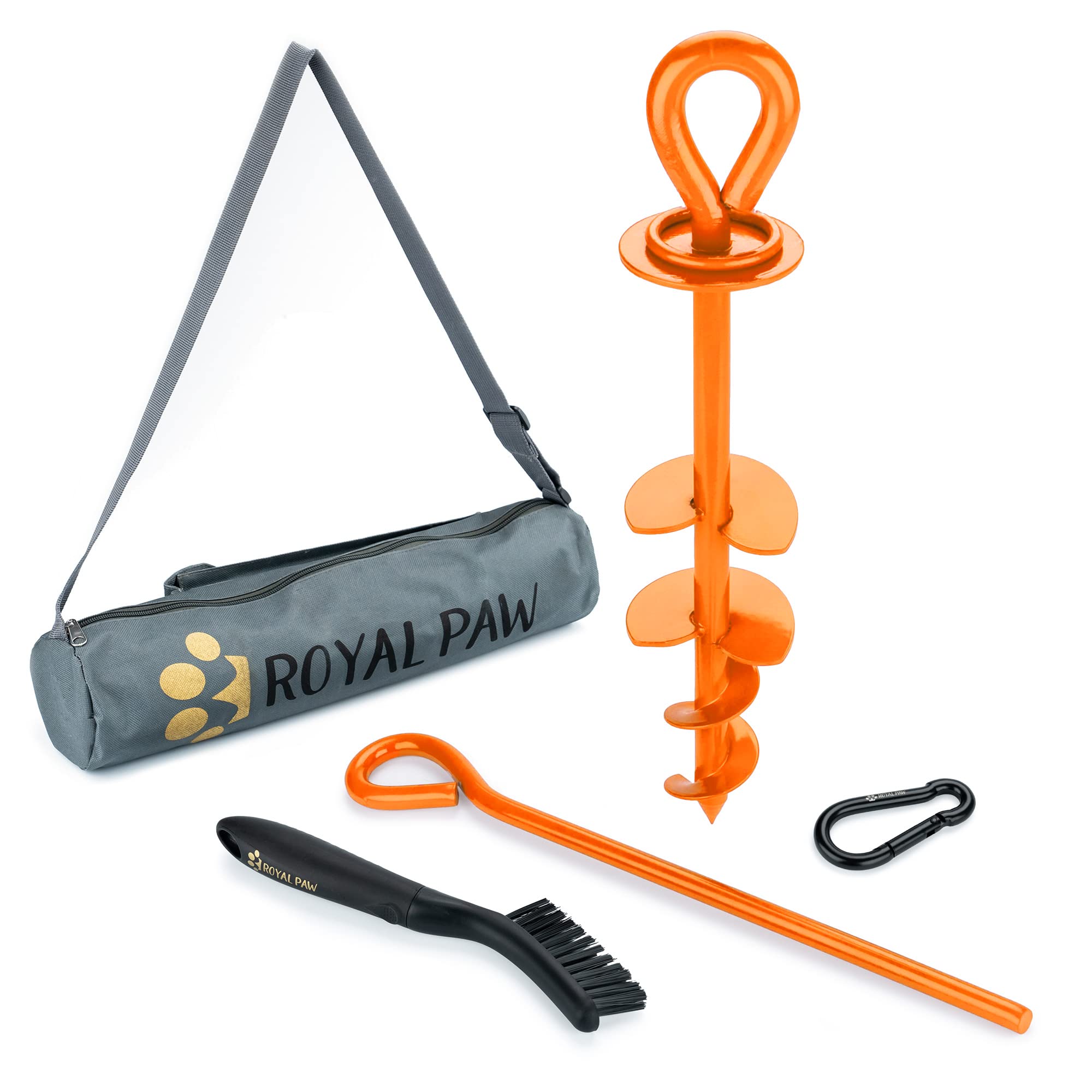 ROYAL PAW Dog Tie Out Stake - Heavy Duty Anchor for Large Dogs up to 210 lbs, Stainless Steel, O1-Royal Orange, Medium/Large/XL