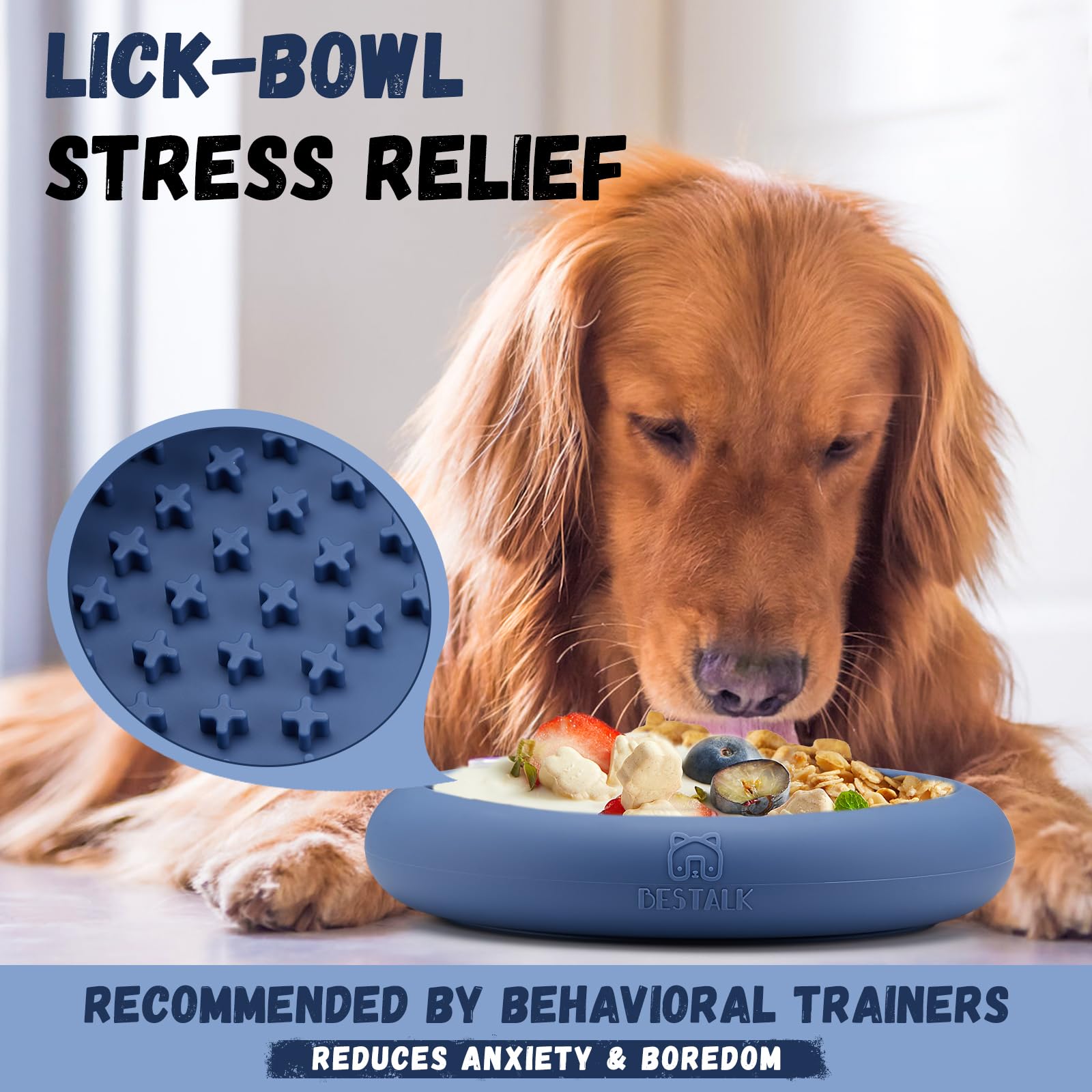 Bestalk Dog Lick Bowl - Anxiety Relief Slow Feeder Lick Mat Treat Dispenser, Non-Slip Enrichment Toy, BPA Free Silicone, Dishwas