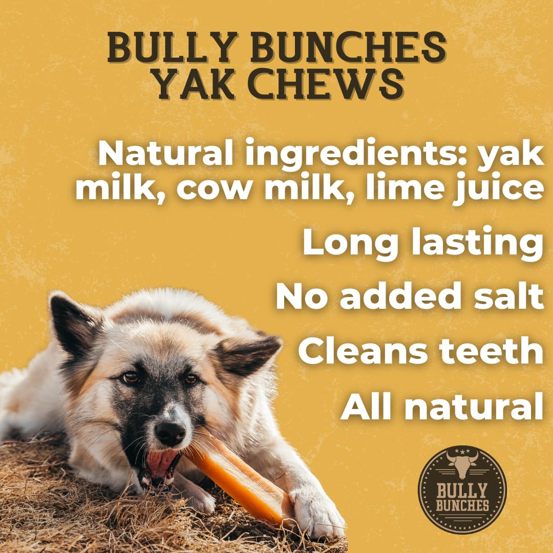 Bully Bunches Extra Large Authentic Yak Cheese Himalayan Chews for Large Dogs & Aggressive Chewers - All Natural Dog Treat Denta