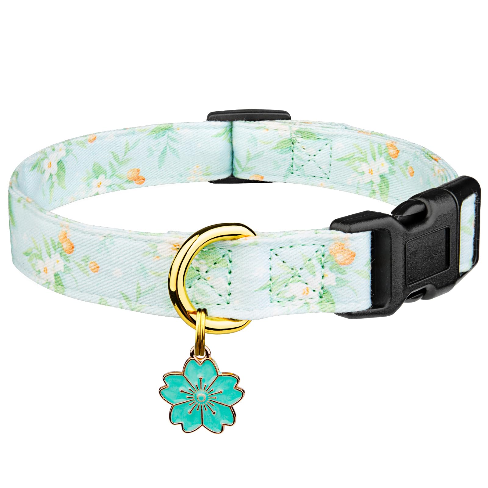 Cotton Handmade Dog Collar Cute And Distinctive Patterns Light Green Flower With Pendant For Girl Boy Dogs Collars S