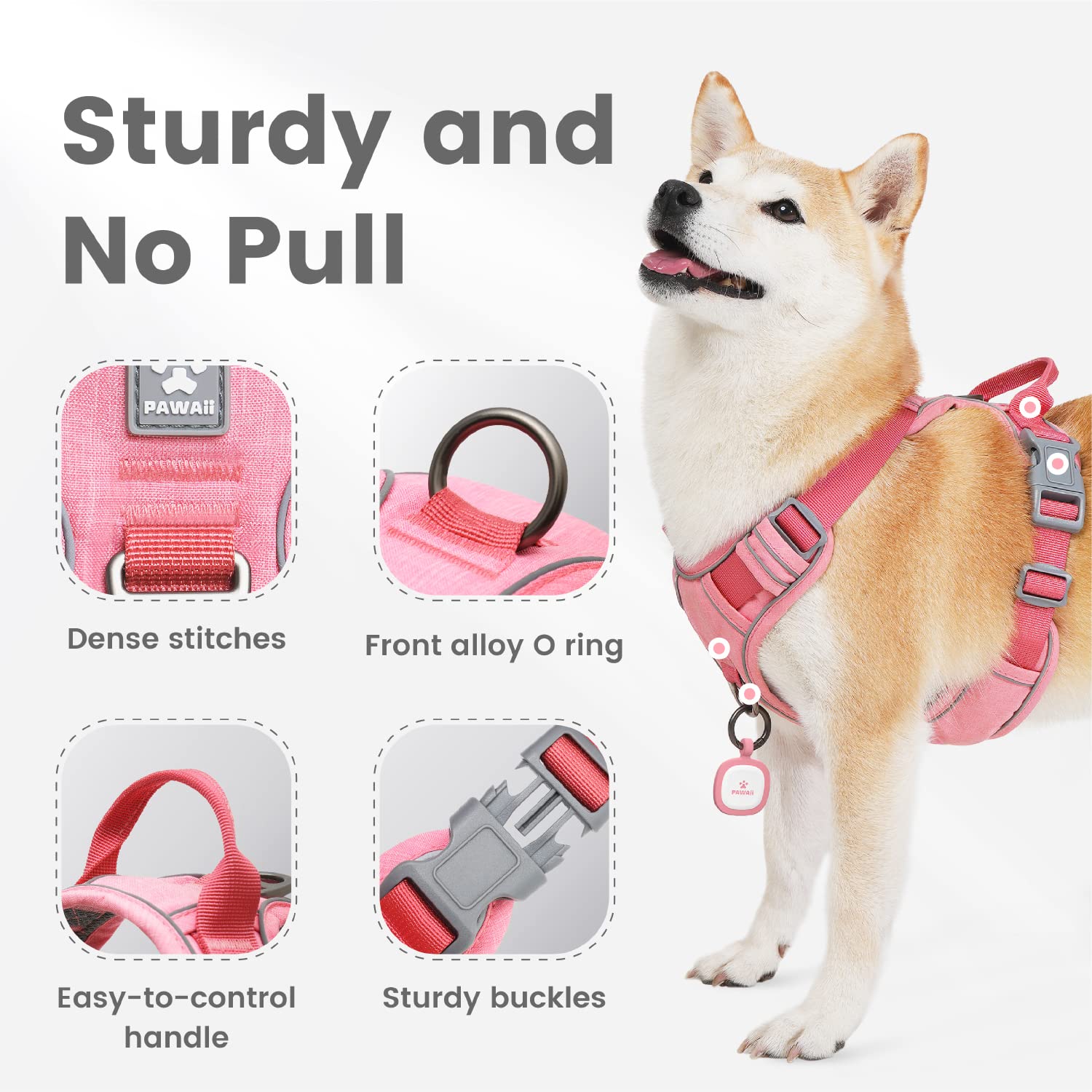 Pawaii Mimi Pink Small Dog Harness, No Choke, Adjustable Soft Padded Pet Vest With Easy Control Handle & Digital Id Tag