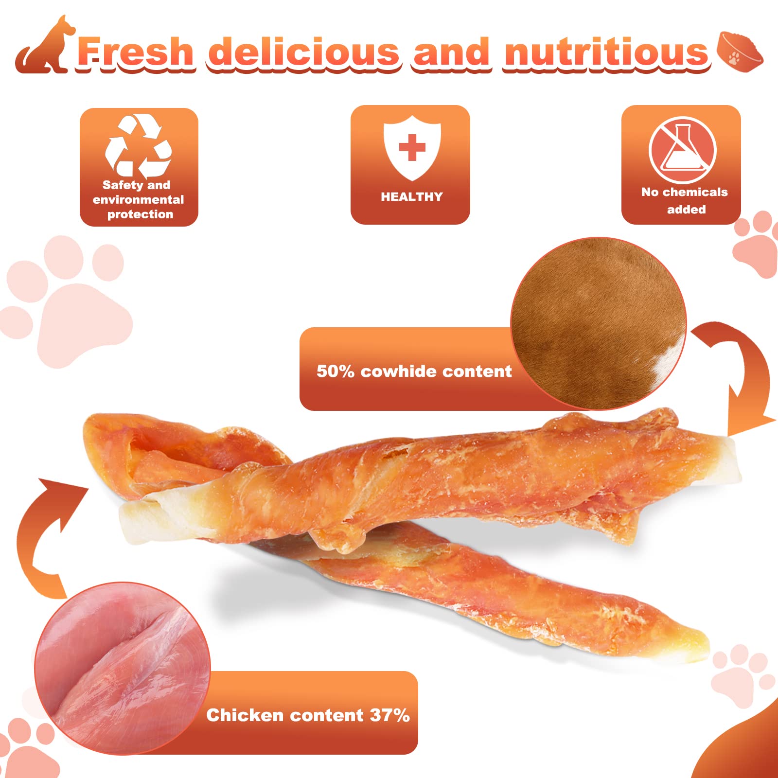 Pawant Chicken Wrapped White Rawhide Sticks Dog Treats Puppy Training Snacks Dog Chews Treats 2lb