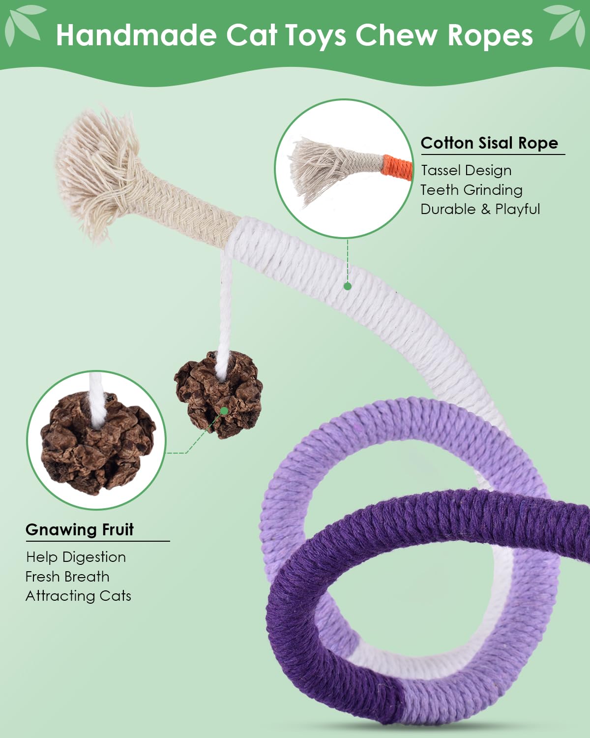 Bissap 20 Pcs Silvervine Chew Sticks For Cats, Catnip Chew Ropes Cat Toys For Indoor Cat Kitten Teeth Grinding Interactive Feath