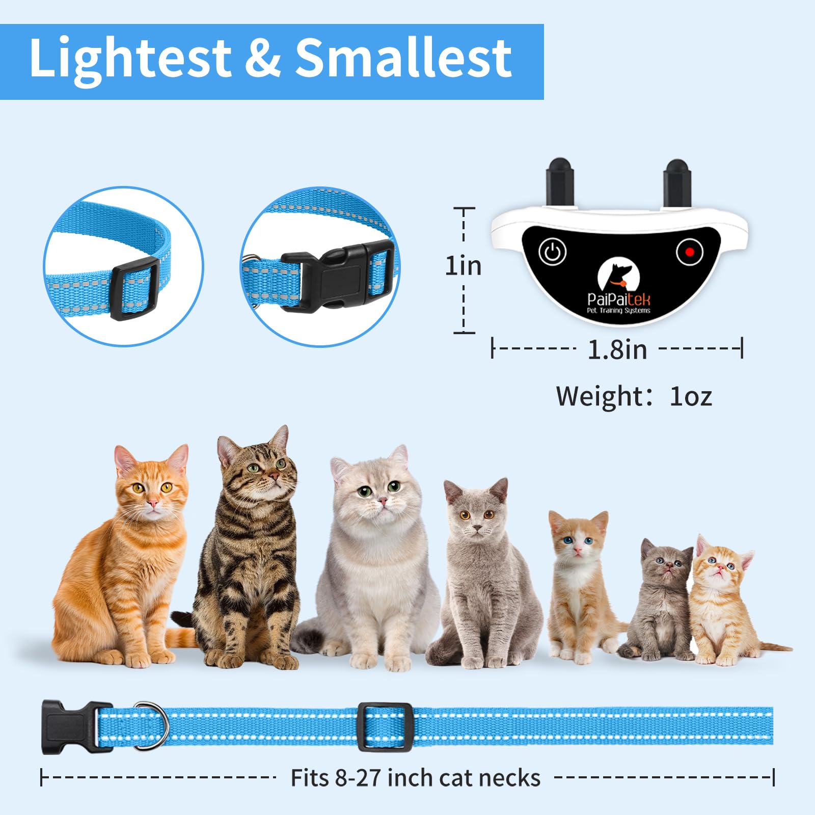 Paipaitek Cat Shock Collar With Remote, Cat Training Collar With Auto Anti-Meow, Beep, Vibration, Safety Shock 4 Modes For Bad B