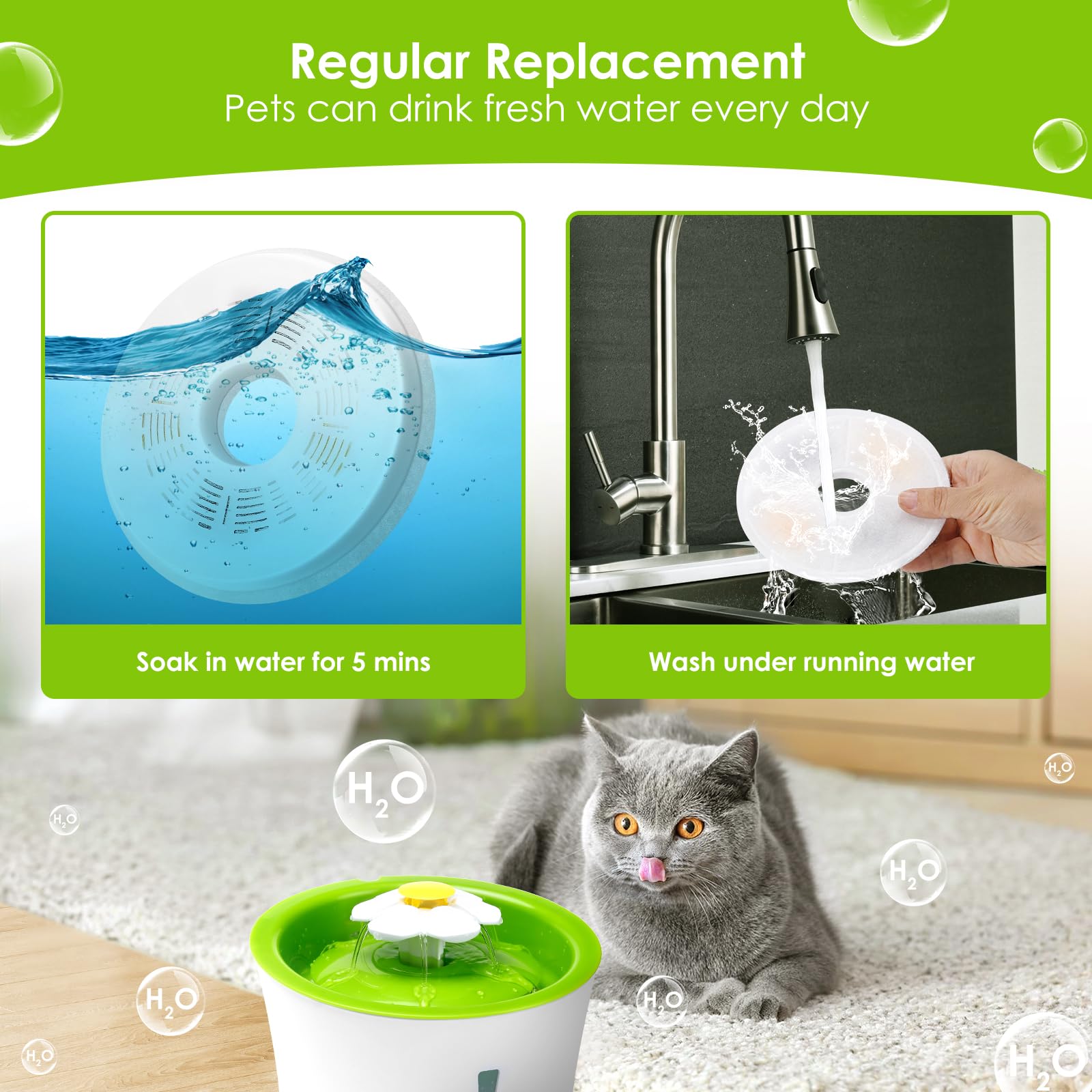 Cat Water Fountain Filters, 6 Pack Triple Action Water Fountain Filters, Replacement Cat Drinking Fountain Filters, Activated Carbon Filter Compatible With 3L Flower Pet Water Dispenser Fountain