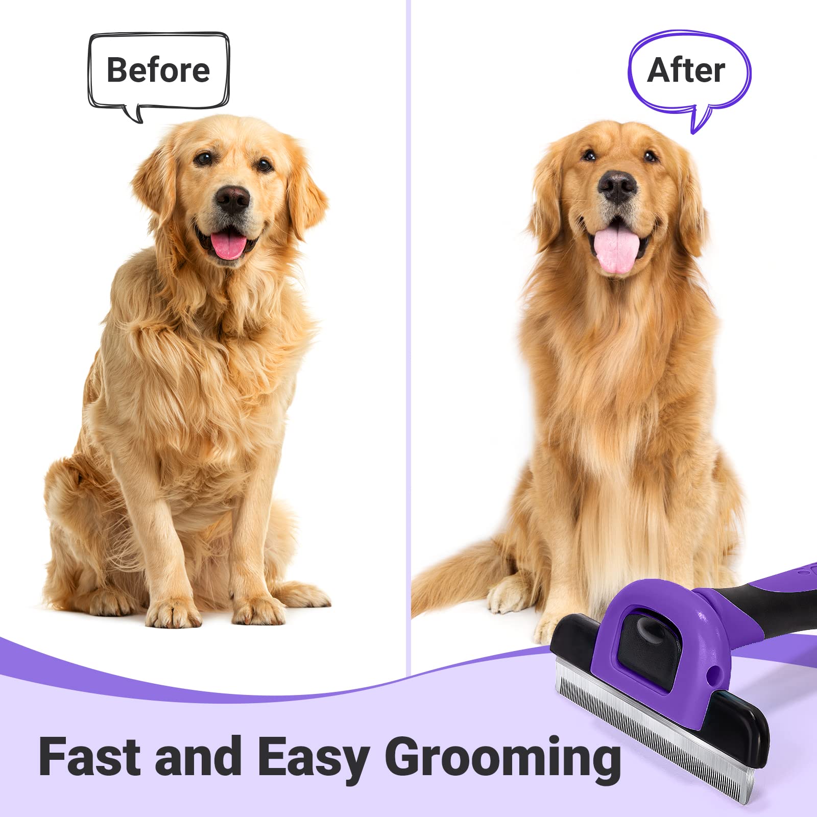 Miu Color Pet Grooming Brush, Deshedding Tool For Dogs & Cats, Effectively Reduces Shedding By Up To 95% For Short Medium And Long Pet Hair, Purple