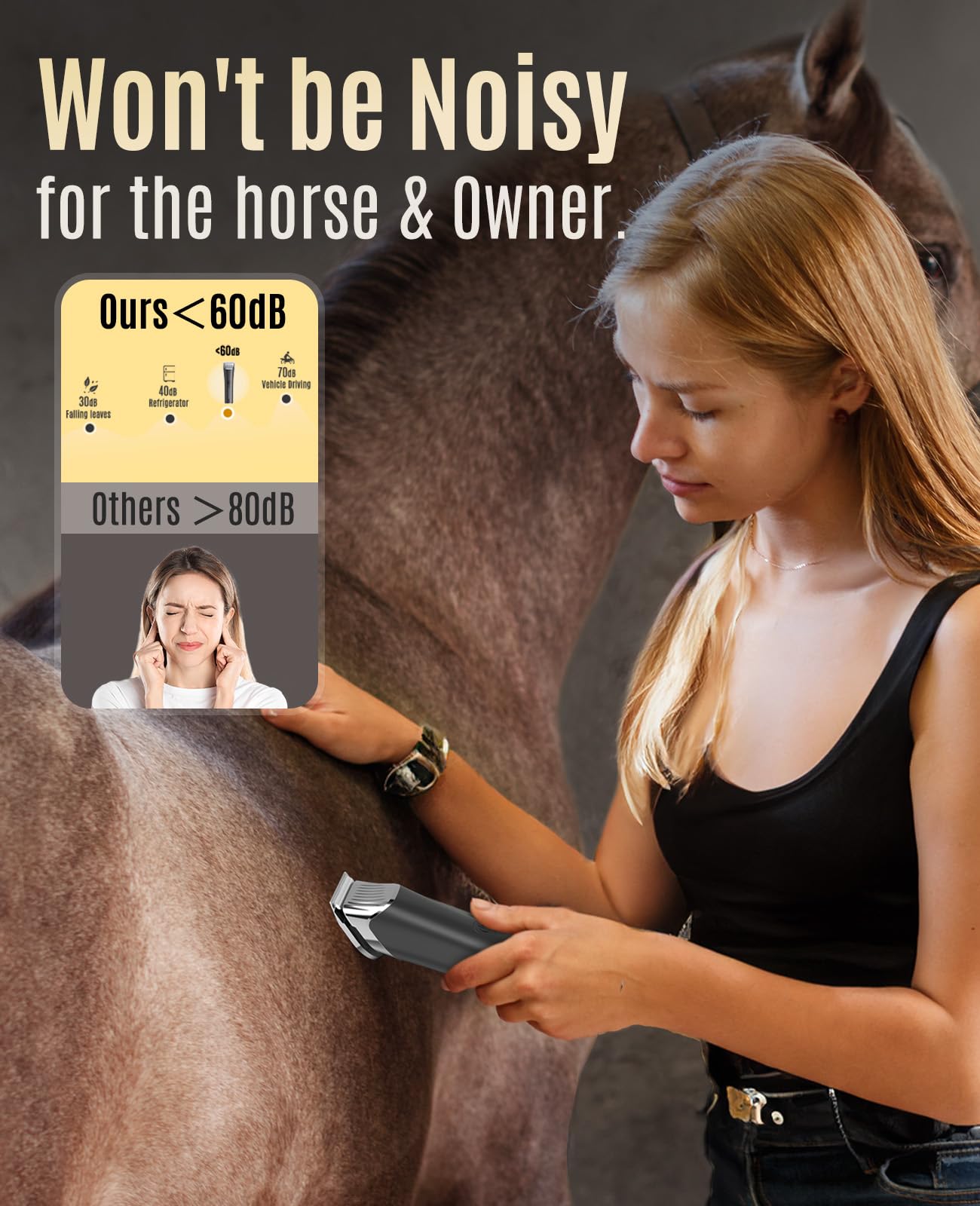 Oneisall Horse Clippers,Low Noise Horse Trimmer Shaver Kit For Matted Long Hair,2 Speed Cordless Grooming Clippers For Horse