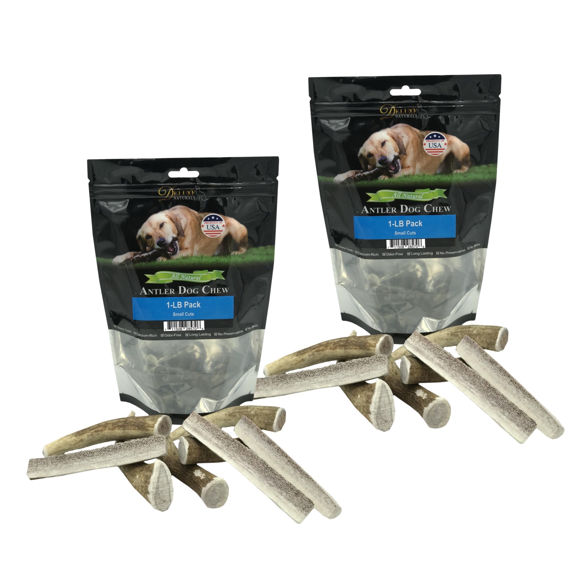 Deluxe Naturals Elk Antler Chews For Dogs | Naturally Shed Usa Collected Elk Antlers | All Natural A-Grade Premium Elk Antler Dog Chews | Product Of Usa, 2 Packs Of 1 Pound Small Cuts