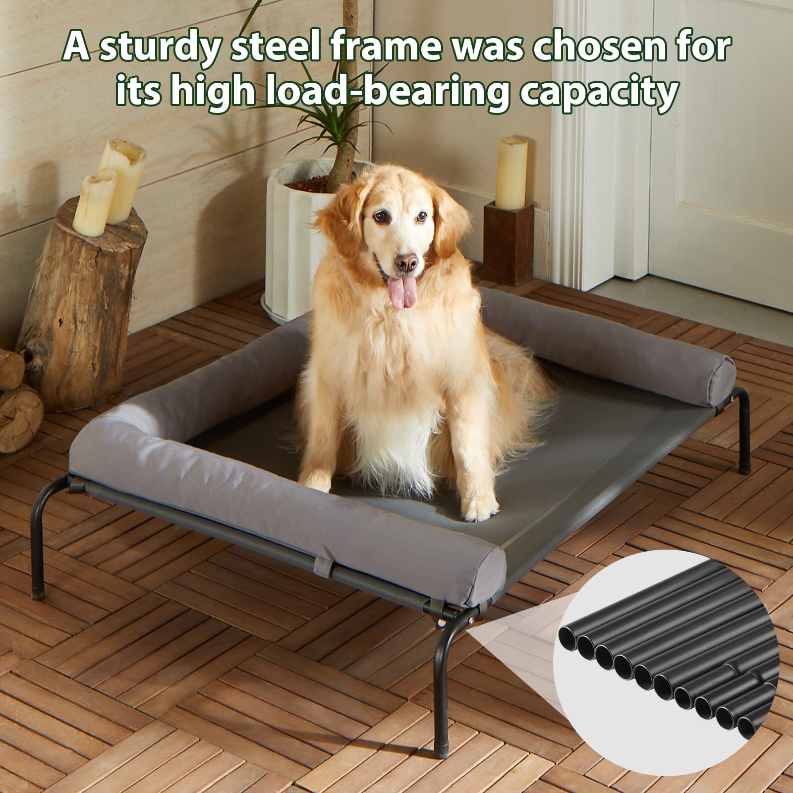 Cooling Elevated Dog Bed For Large Dogs - Waterproof Raised Dog Cot With Slope Headrest, Breathable Teslin Mesh, Durable & Porta