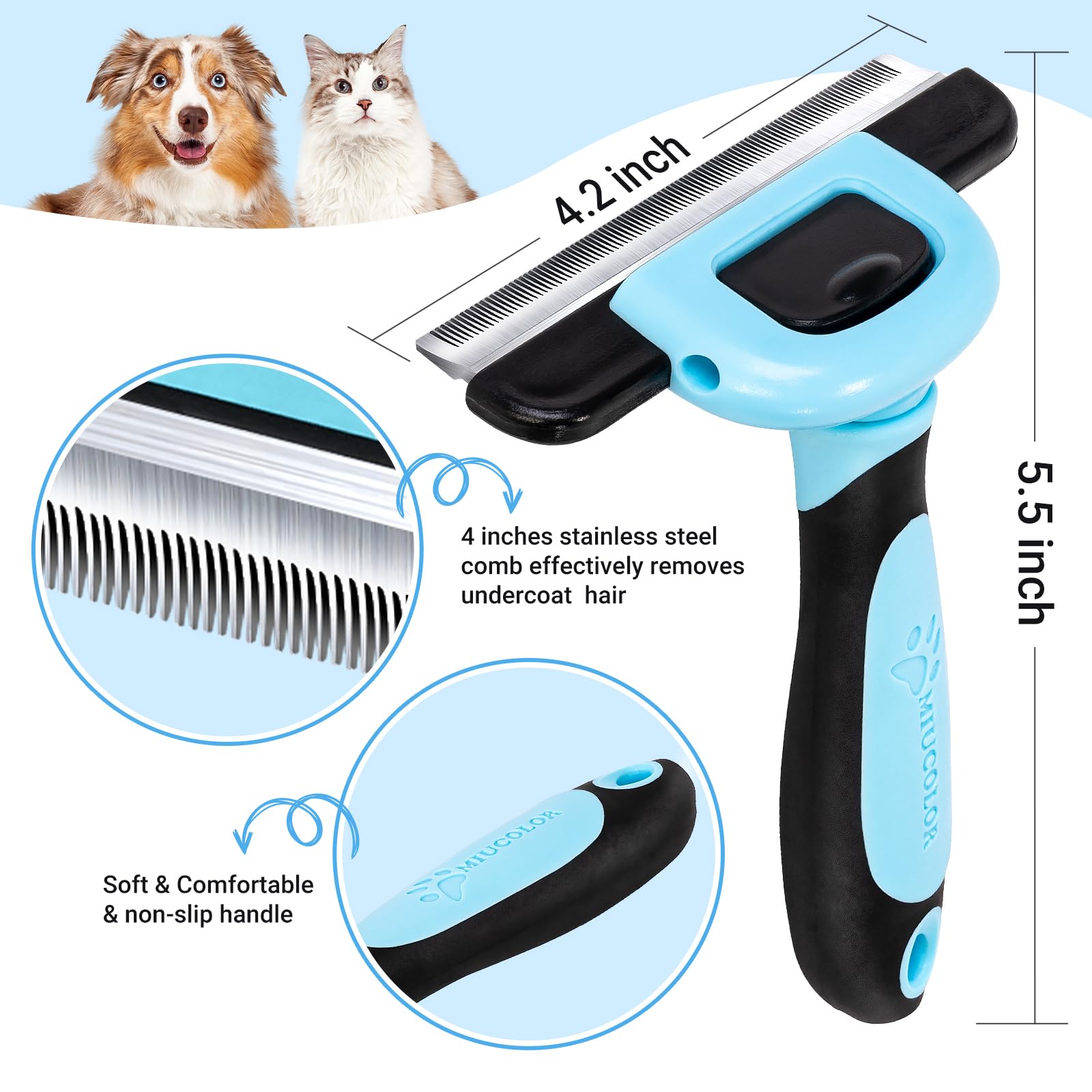 Miu Color Pet Grooming Brush, Deshedding Tool For Dogs & Cats, Effectively Reduces Shedding By Up To 95% For Short Medium And Long Pet Hair