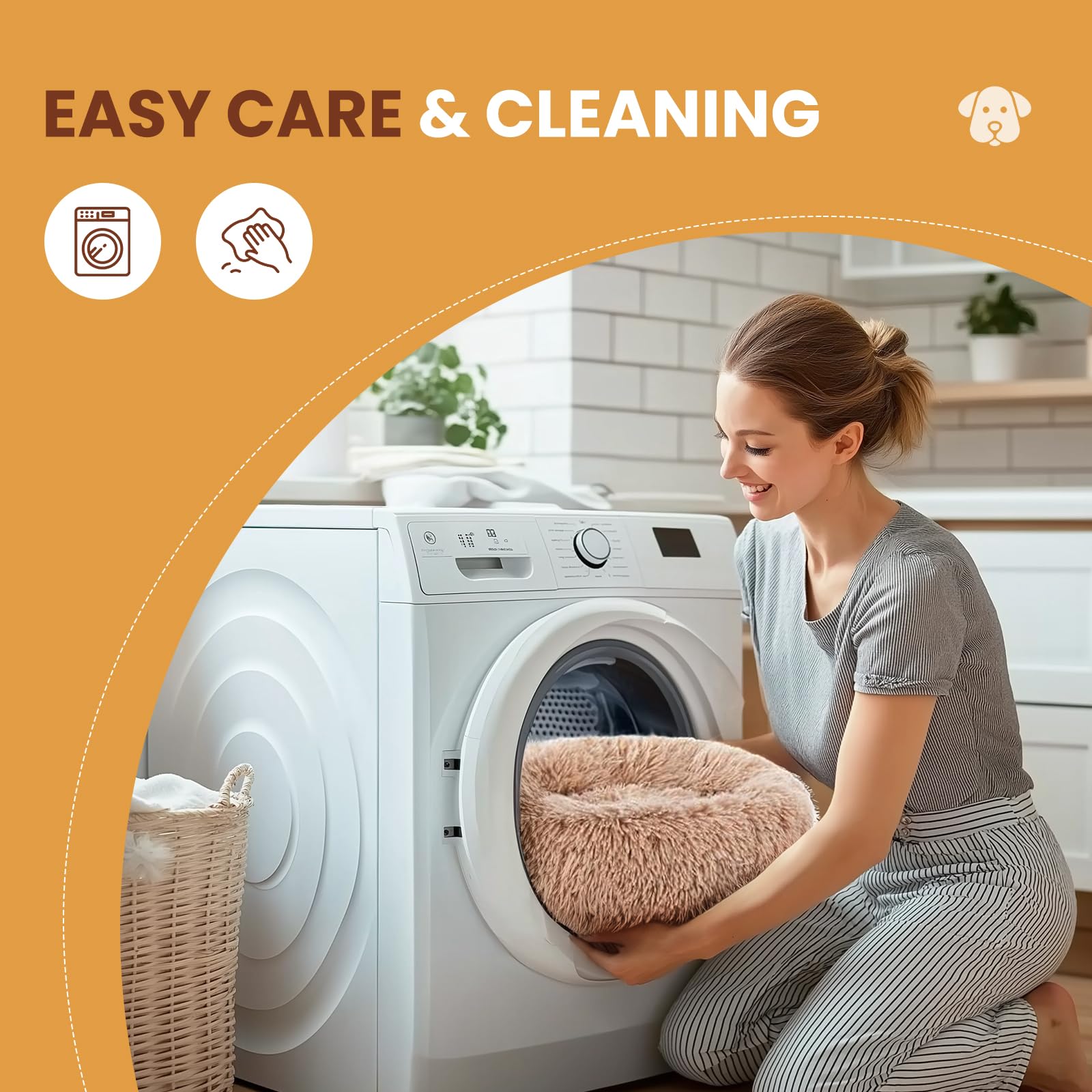 Dumos Calming Donut Cat & Dog Bed For Medium Dogs, Machine Washable Cuddle Warming Cozy Fluffy Faux Fur Plush Round Dog Bed, Ant