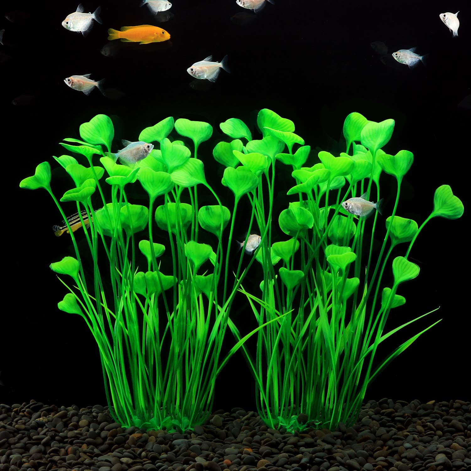Mylifeunit Plastic Fish Tank Plants, 2 Pack Artificial Tall Aquarium Plants For Fish Tank Decor, 15.75 Inches (Green)