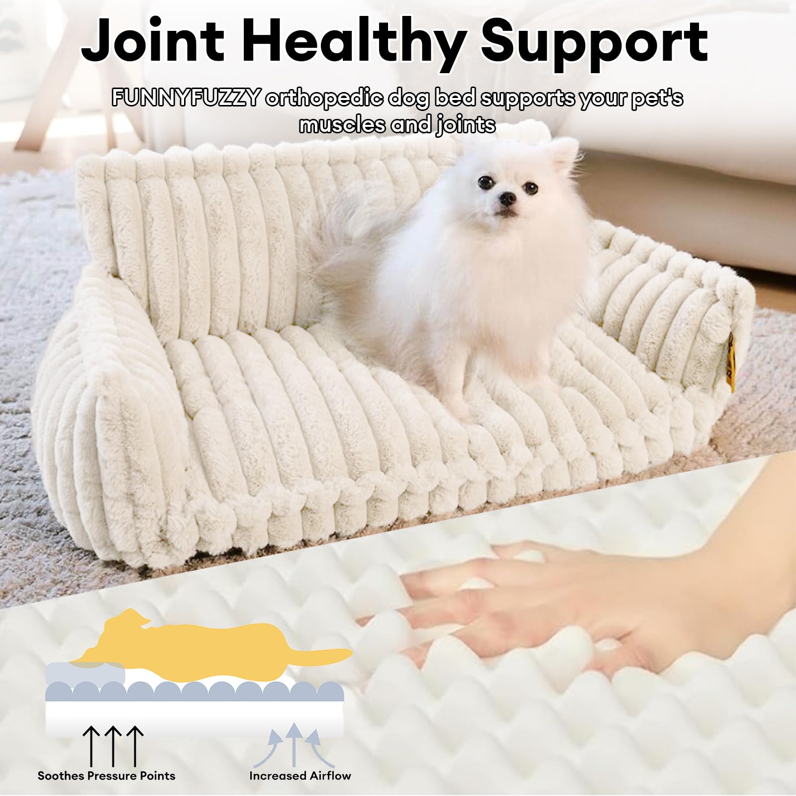 Funny Fuzzy Dog Bed For Medium Large Dogs - Orthopedic Dog Sofa With Removable Washable Cover And Anti-Slip Bottom, Supportive F