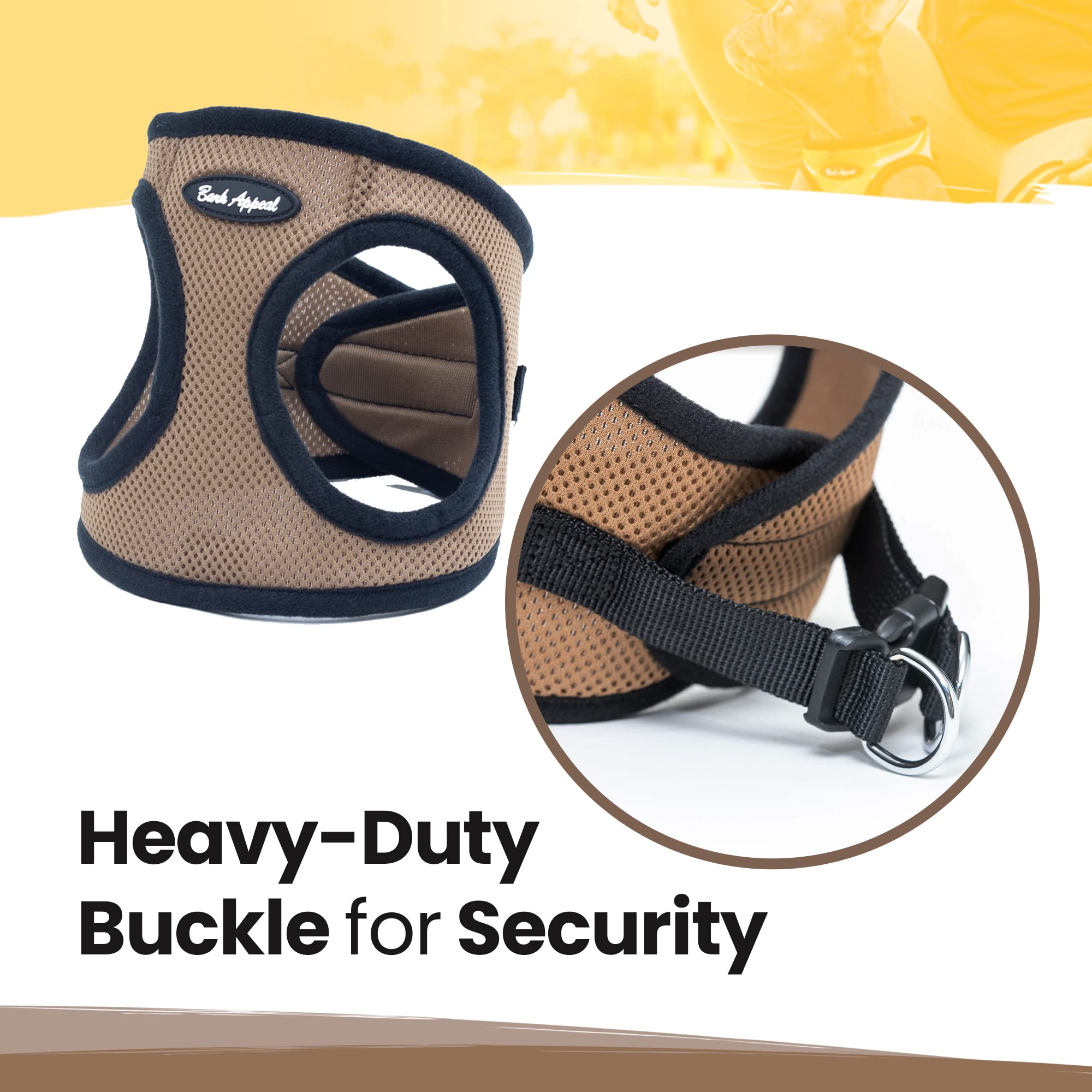 Bark Appeal Step-In Dog Harness, Mesh Step In Dog Vest Harness For Small & Medium Dogs, Non-Choking With Adjustable Heavy-Duty Buckle For Safe, Secure Fit - (Xs, Caramel Brown)