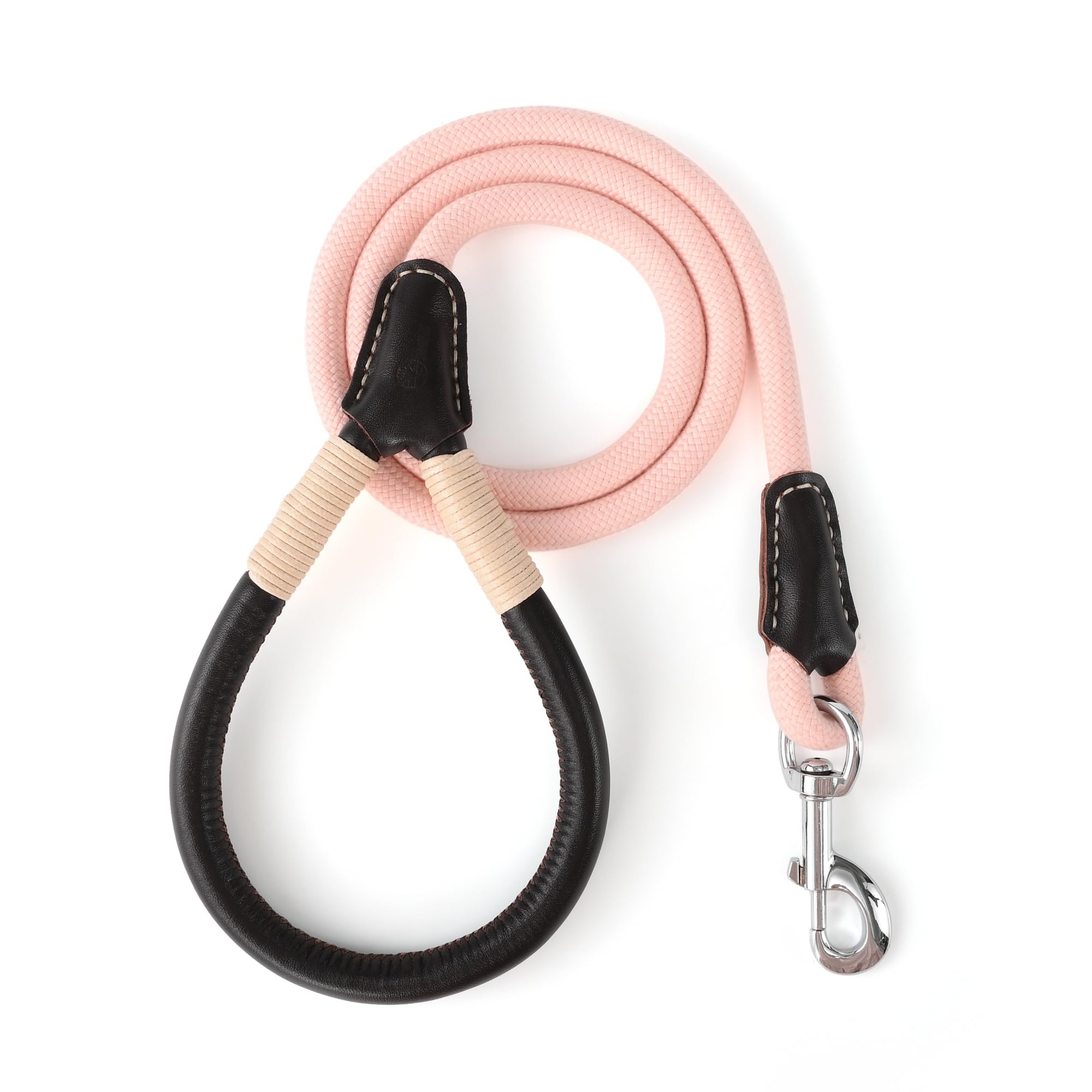 Mile High Life | Premium Leather Dog Leash | Strong Rope Dog Leash | Leather Handle | Heavy Duty Clasp | Small Medium Large Dogs | Diameter 1/2' (Pink, 4 Feet)