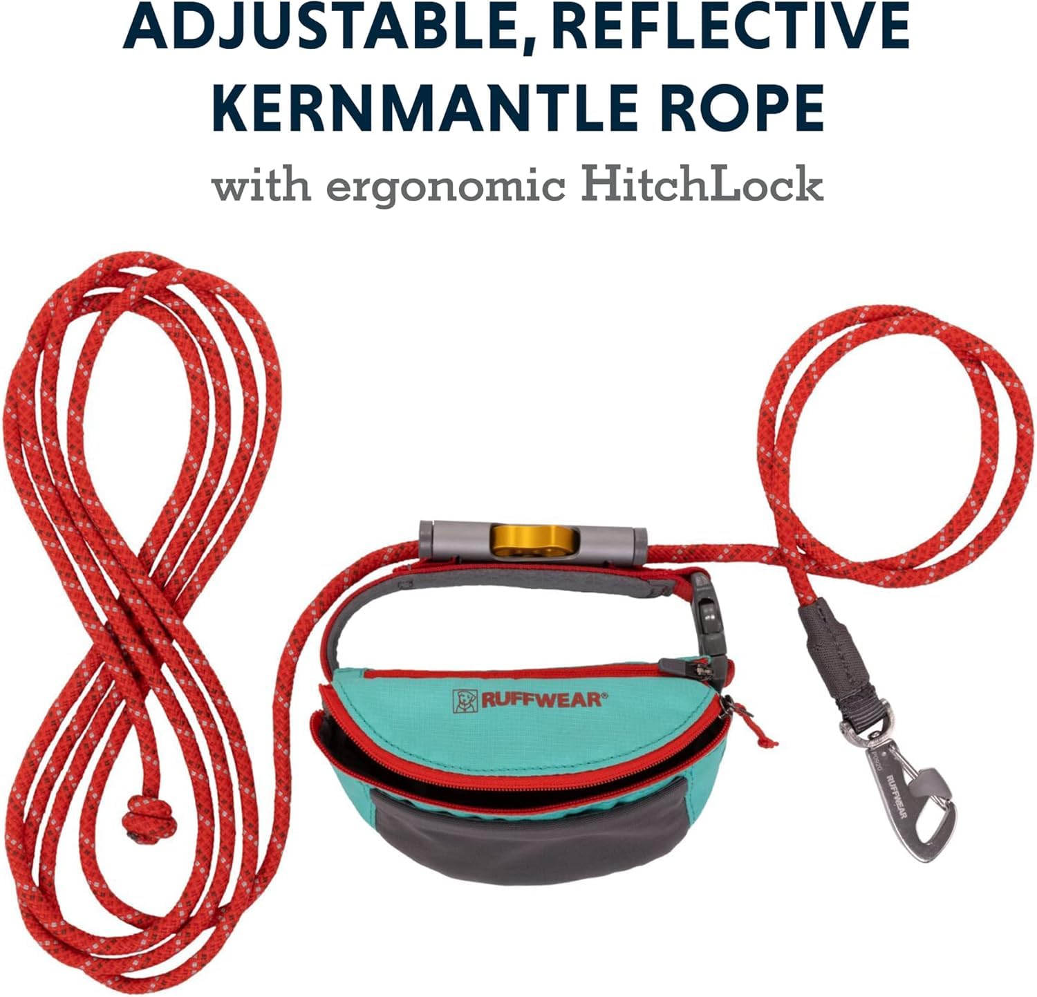 Ruffwear, Hitch Hiker Dog Leash, Adjustable Leash & Hitching System For Camping & Hiking, Aurora Teal