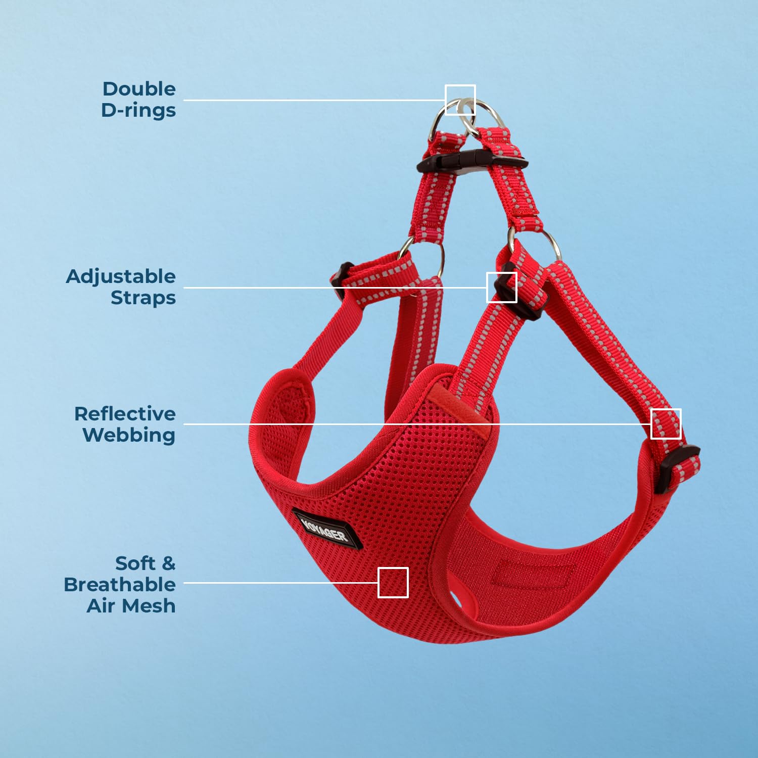 Best Pet Supplies Voyager Adjustable Dog Vest Harness Breathable No Pull Harness For Small, Medium, Large Dogs, Heavy Duty Harness For Walking, Jogging, Easy Step-In, Reflective Stripes - (Red), S