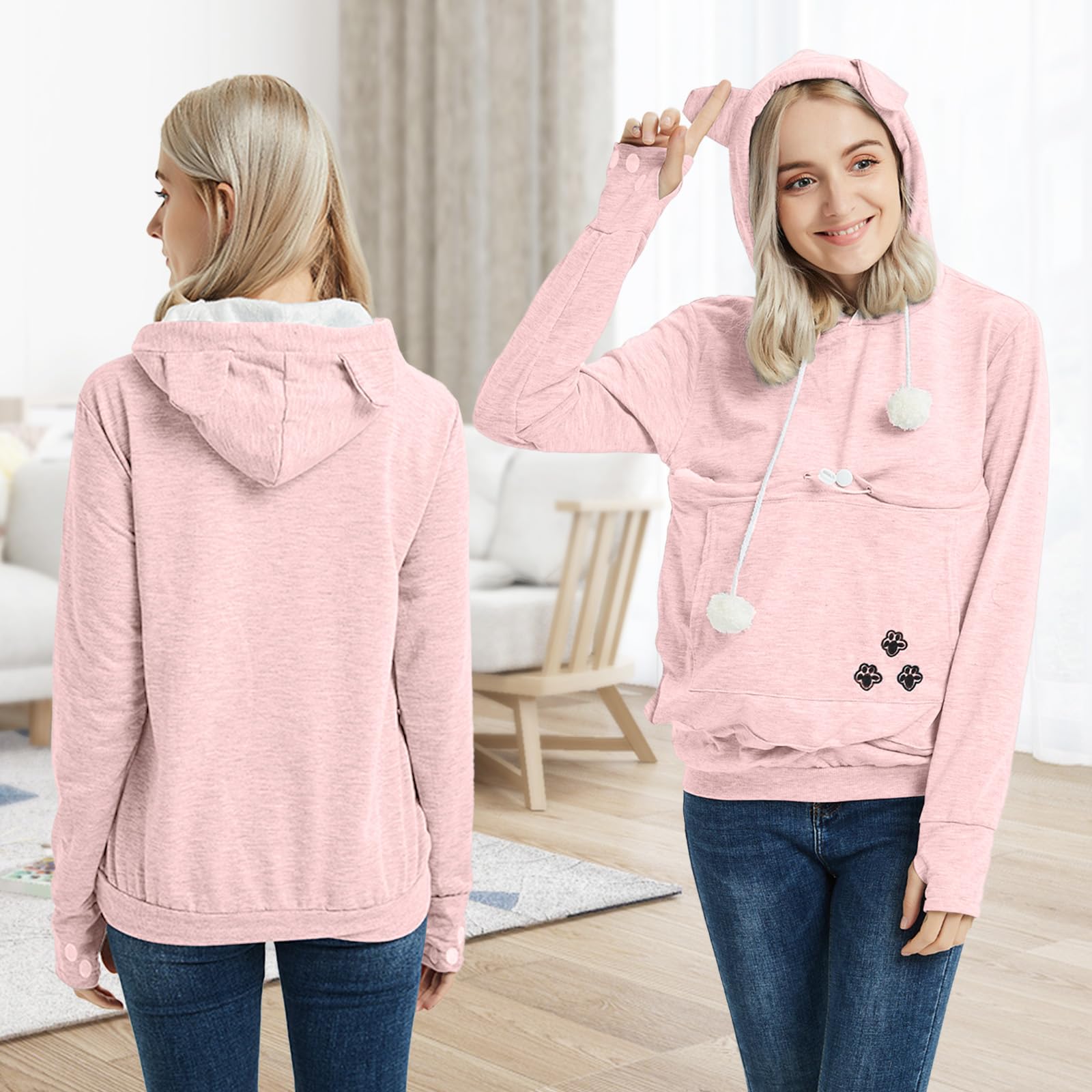 Yyw Womens Pet Hoodies Pullover Sweatshirt Oversized Cat Hoodies Pet Holder Cat Dog Pouch Carriers (Pink,X-Large)