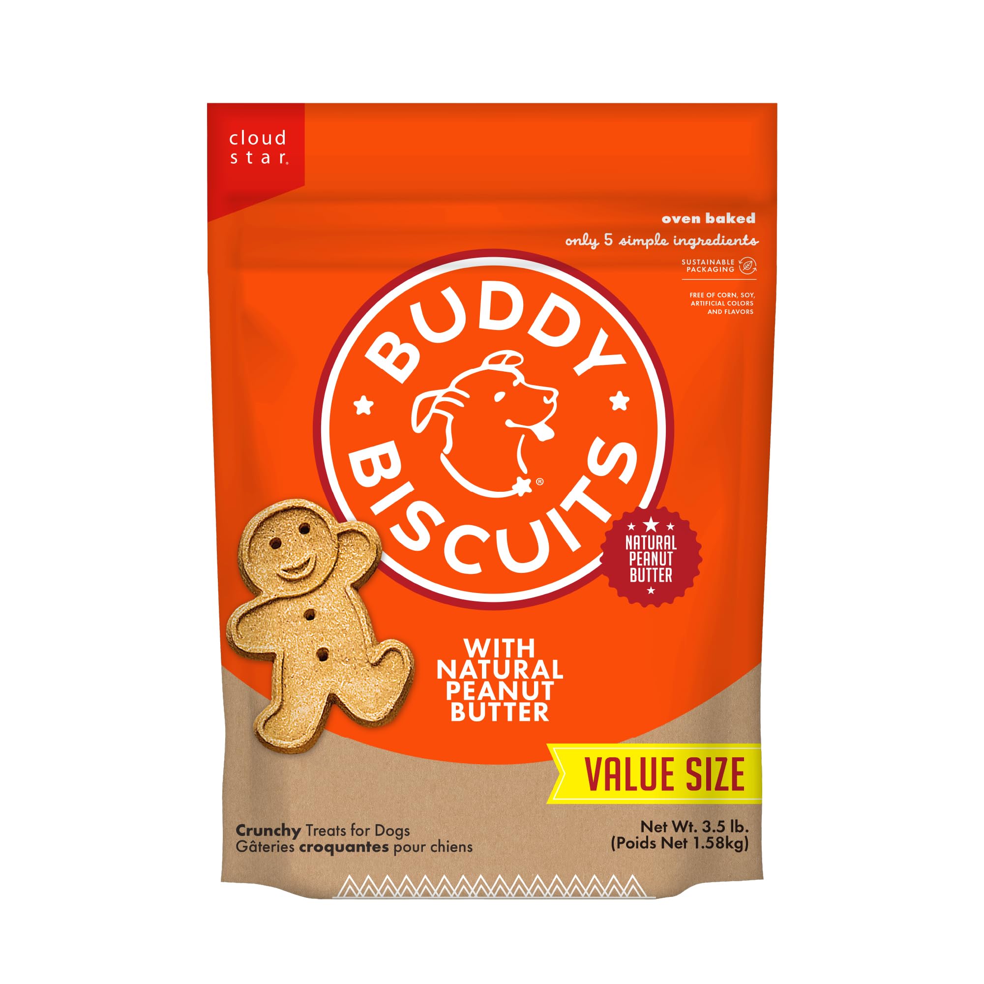 Buddy Biscuits 2 lb Bag of Crunchy Dog Treats, Made with Peanut Butter