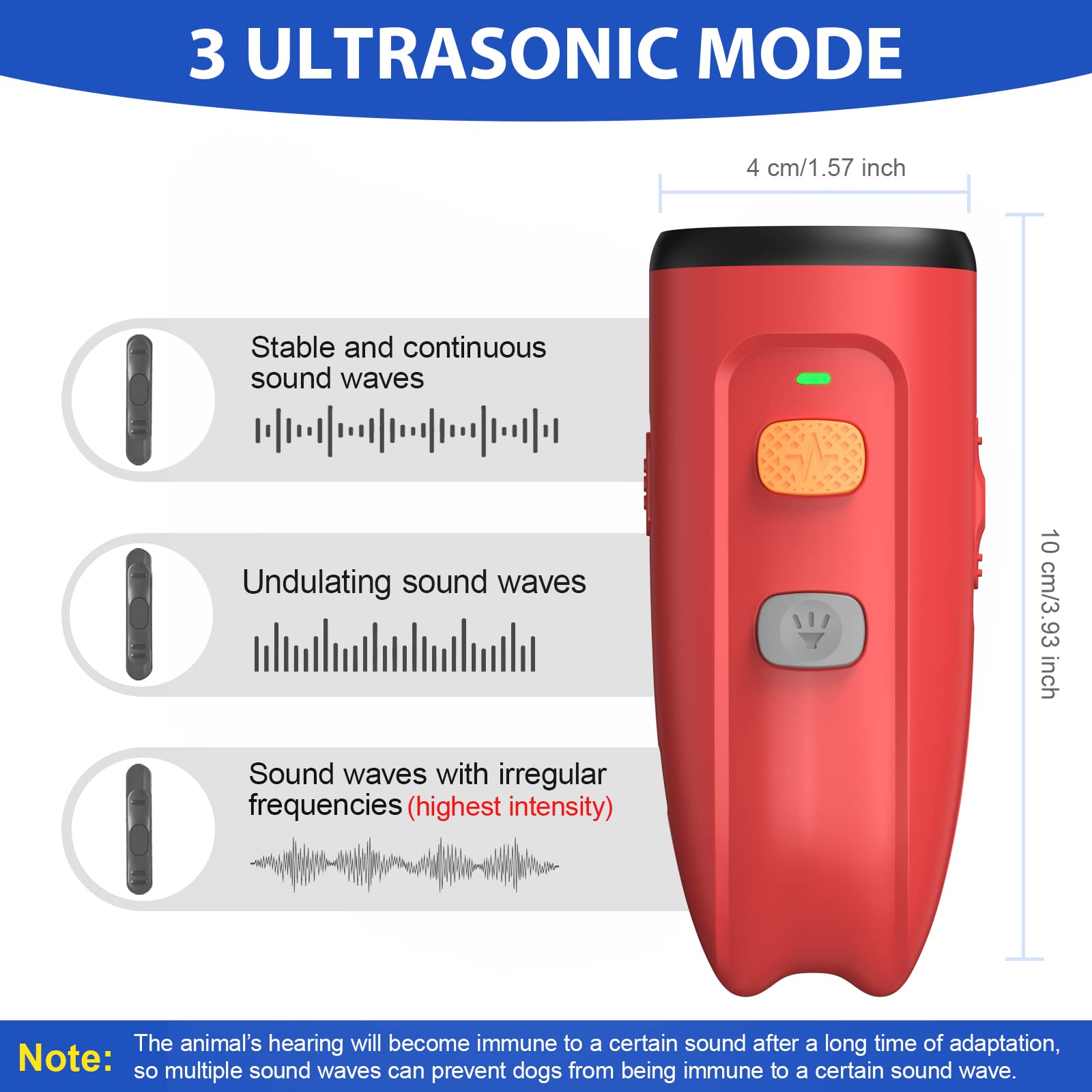 Svtrat Ultrasonic Dog Barking Control Device, Anti-Bark Silencer with LED Light, 3 Modes, 20ft Range, Red, Model CSB27