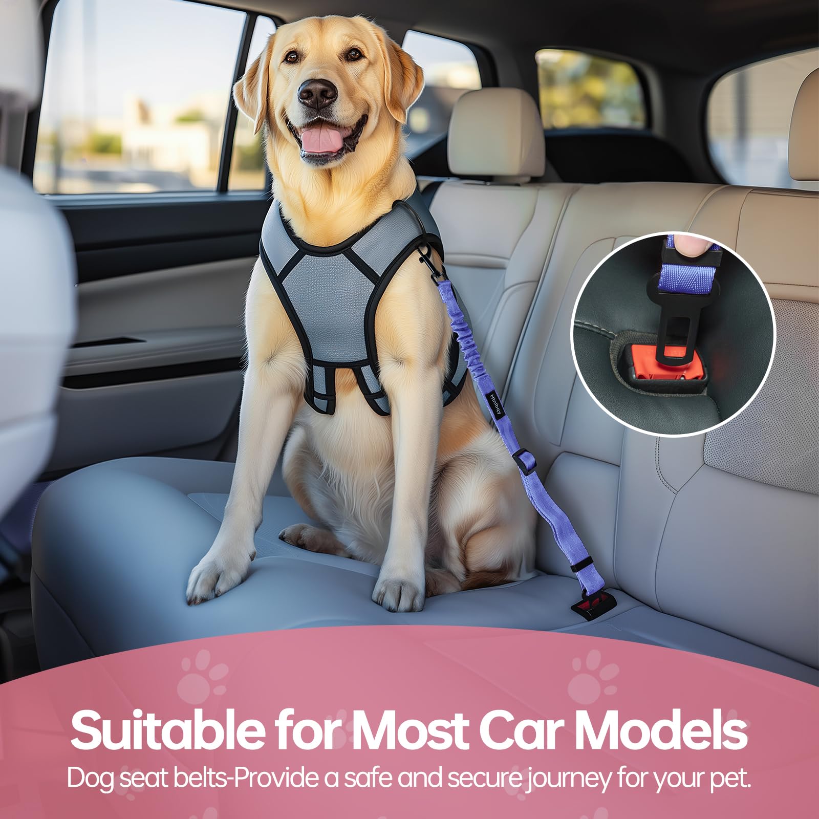 3 Pack Thickened Dog Seat Belt, Set Retractable Dog Car Adjustable Seatbelts for Vehicle Nylon Pet Safety Heavy Duty & Elastic &