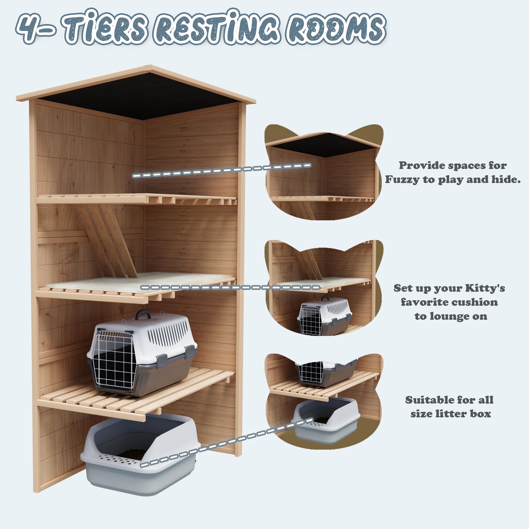 Quyze Catio Outdoor Cat Enclosure,4 Tiers Large Outdoor Cat Enclosures For Mulitiple Cats Walk In Cat Patio With Waterproof Roof