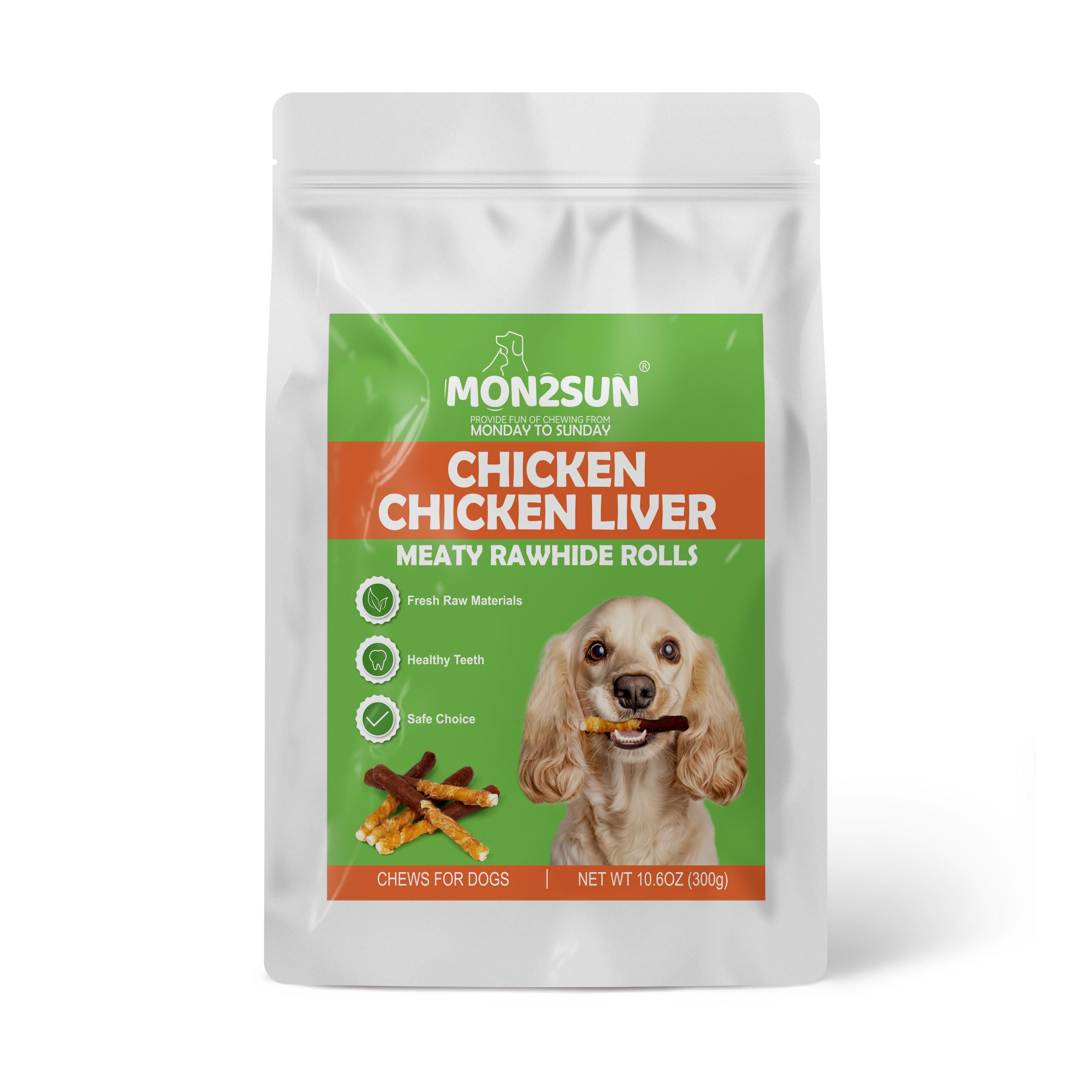 MON2SUN Dog Treats 5 Inch Double Flavor Chicken & Chicken Liver Wrapped Rawhide Sticks, Teeth Cleaning for Small Dogs, 10.6 oz (