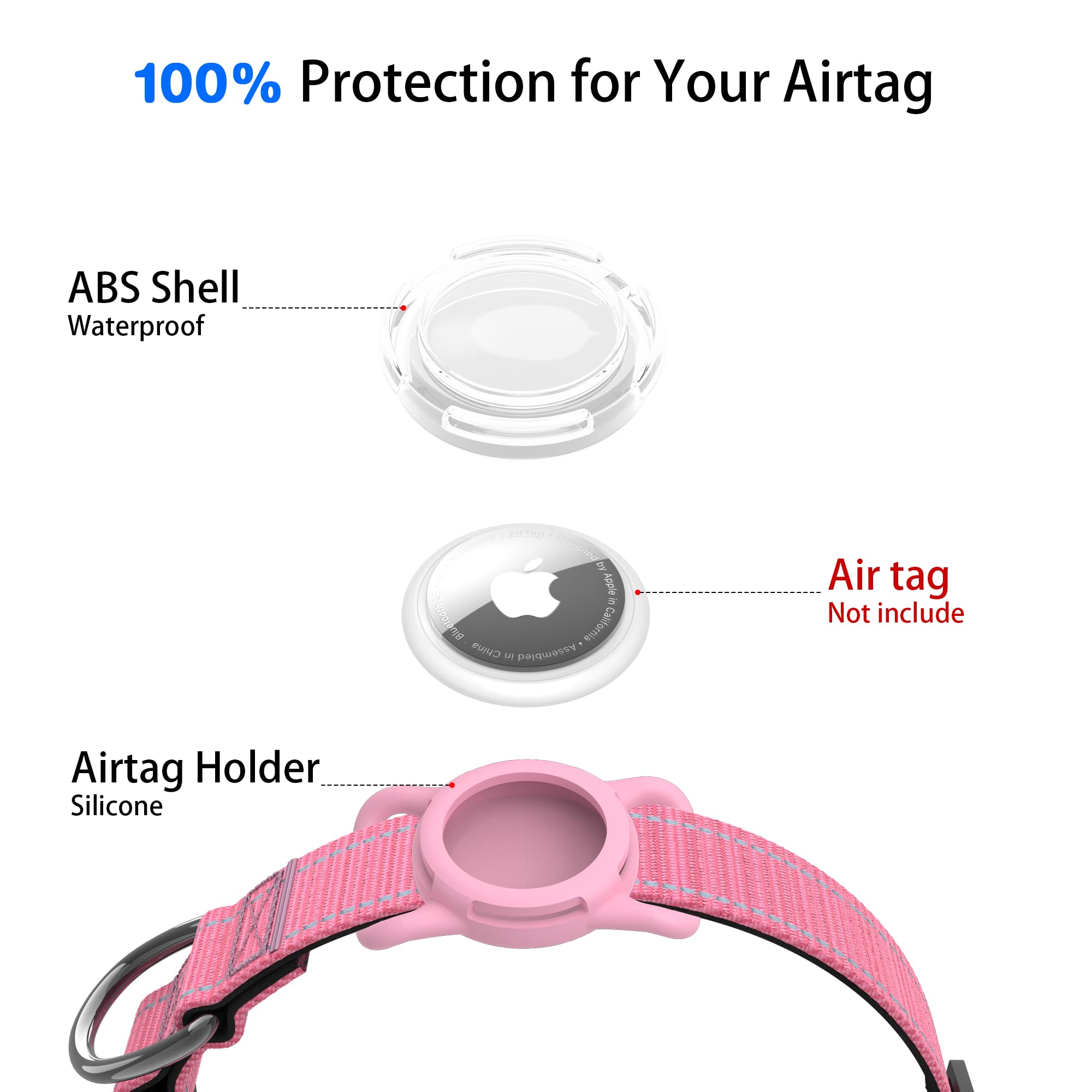 Airtag Dog Collar With QR Code, Reflective, Soft Padded & Safety Locking Buckle - Adjustable for Medium Dogs (M-With Airtag Hold