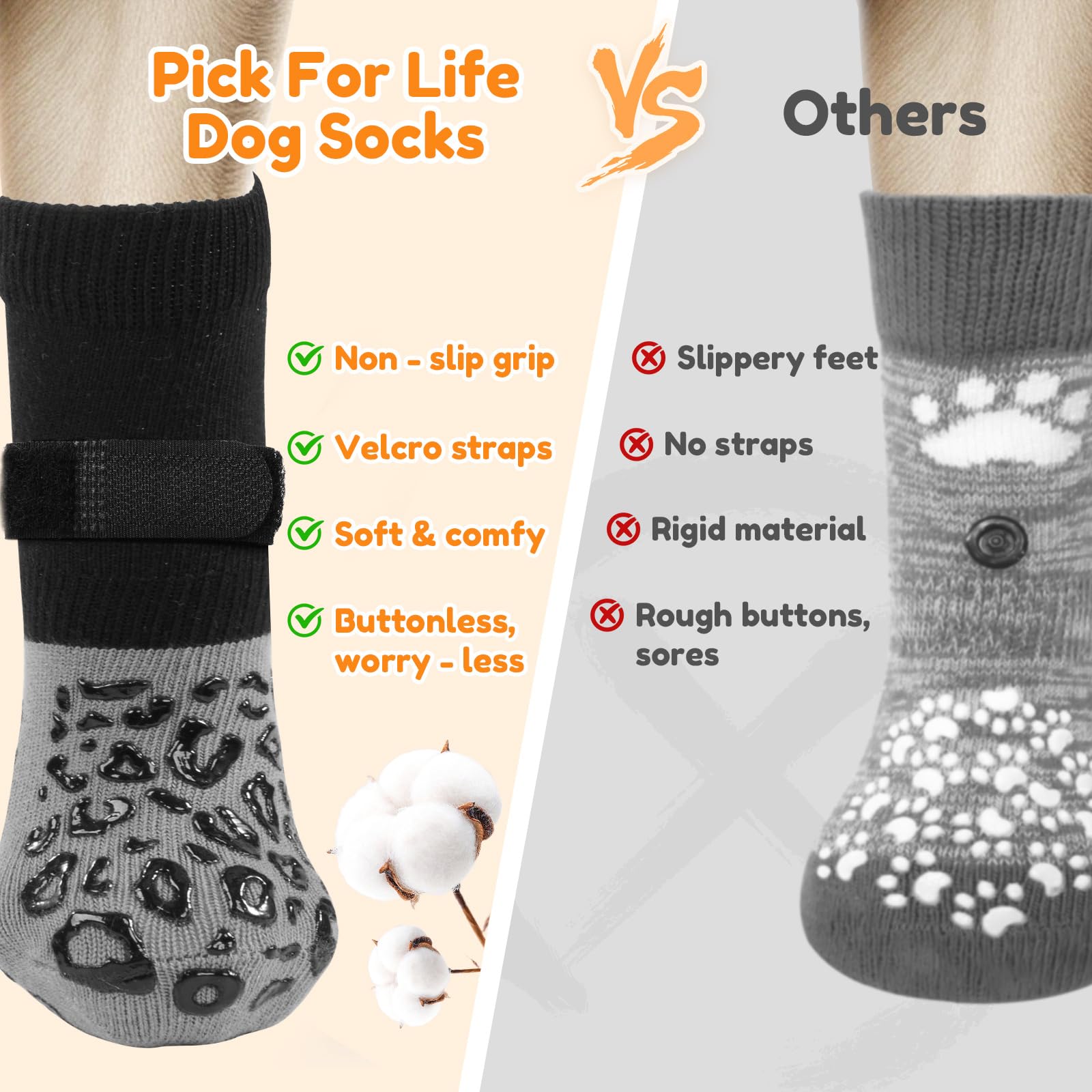 Pick For Life Non Slip Dog Socks With Grippers Prevent From Licking Paws,Anti-Slip Dogs Grip Socks For Senior Dogs On Hardwood F