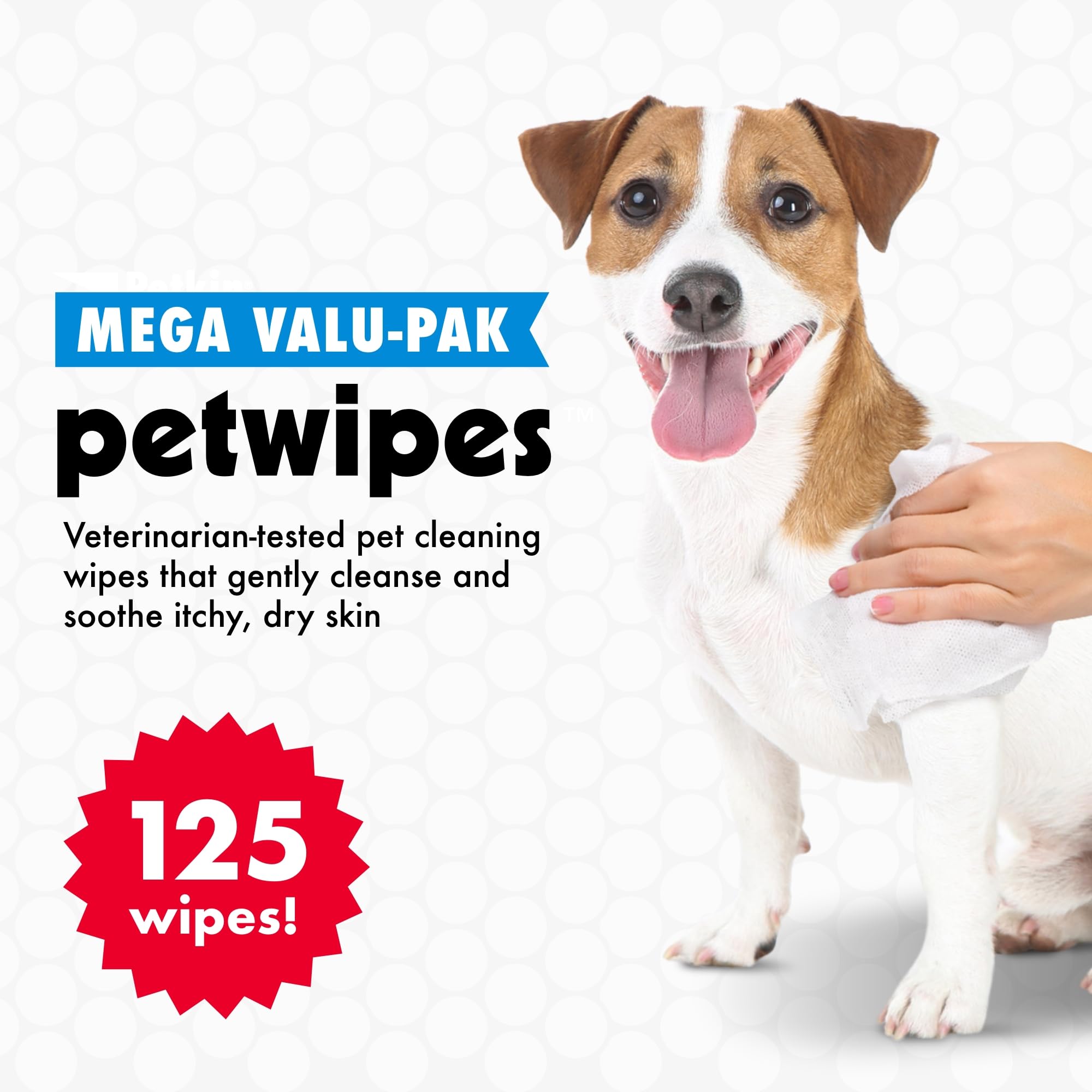 Petkin Mega Valu-Pak Pet Wipes, 125 Wipes - Pet Wipes for Dogs & Cats - for Face, Paws, Ears, Body & Eye Area - Super Convenient