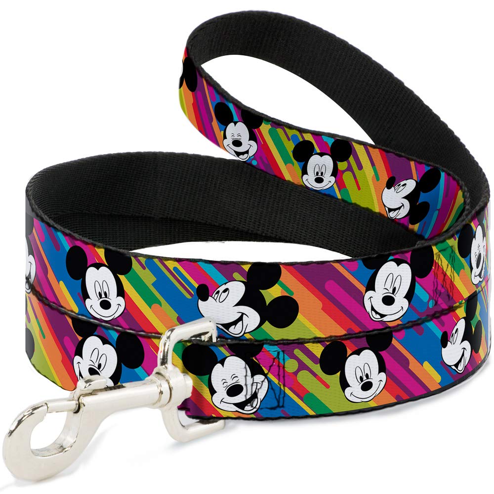 Buckle-Down Pet Leash - Mickey Mouse Expressions Multi Color White/Black - 6 Feet Long - 1.5'' Wide