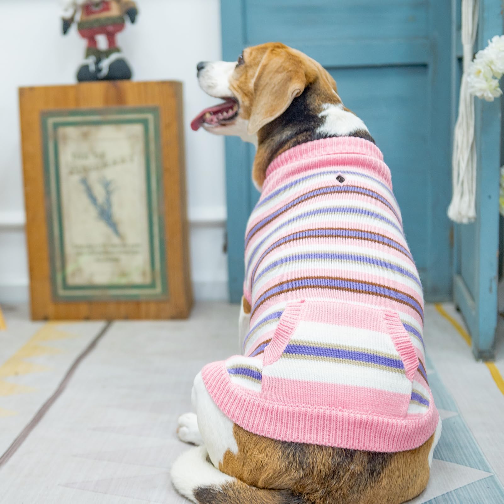 Bingpet Turtleneck Dog Sweater For Small Medium Large Dogs Boy Or Girl,Warm Knitted Pullover Pet Sweaters,Colorful Striped Puppy