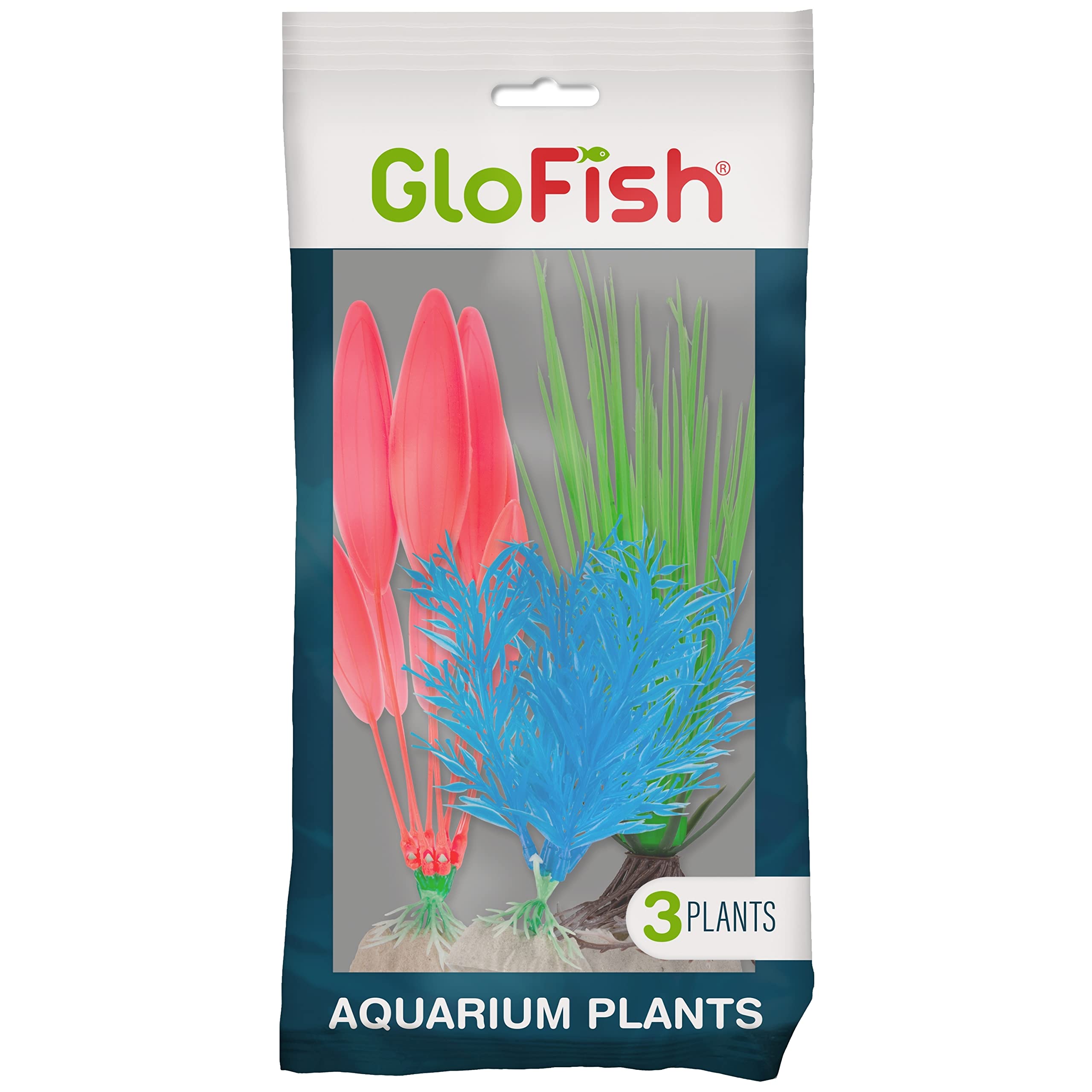GloFish Fluorescent Plant Multipack 3 Count, Contains Willow Grass, Hairgrass and Berterol Aquarium Plants (29282)