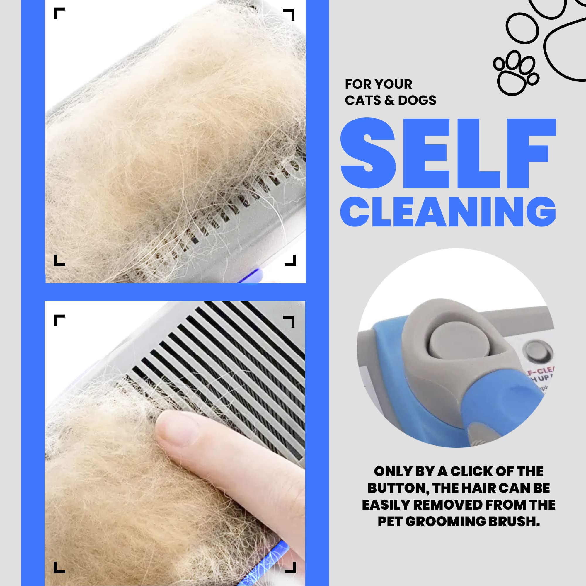 Performore Pet Grooming Brush, Self Cleaning Slicker Brush With Stainless Steel Wire Bristles For Dogs And Cats, Shedding Grooming Tools For Fur Pets Hair Brush