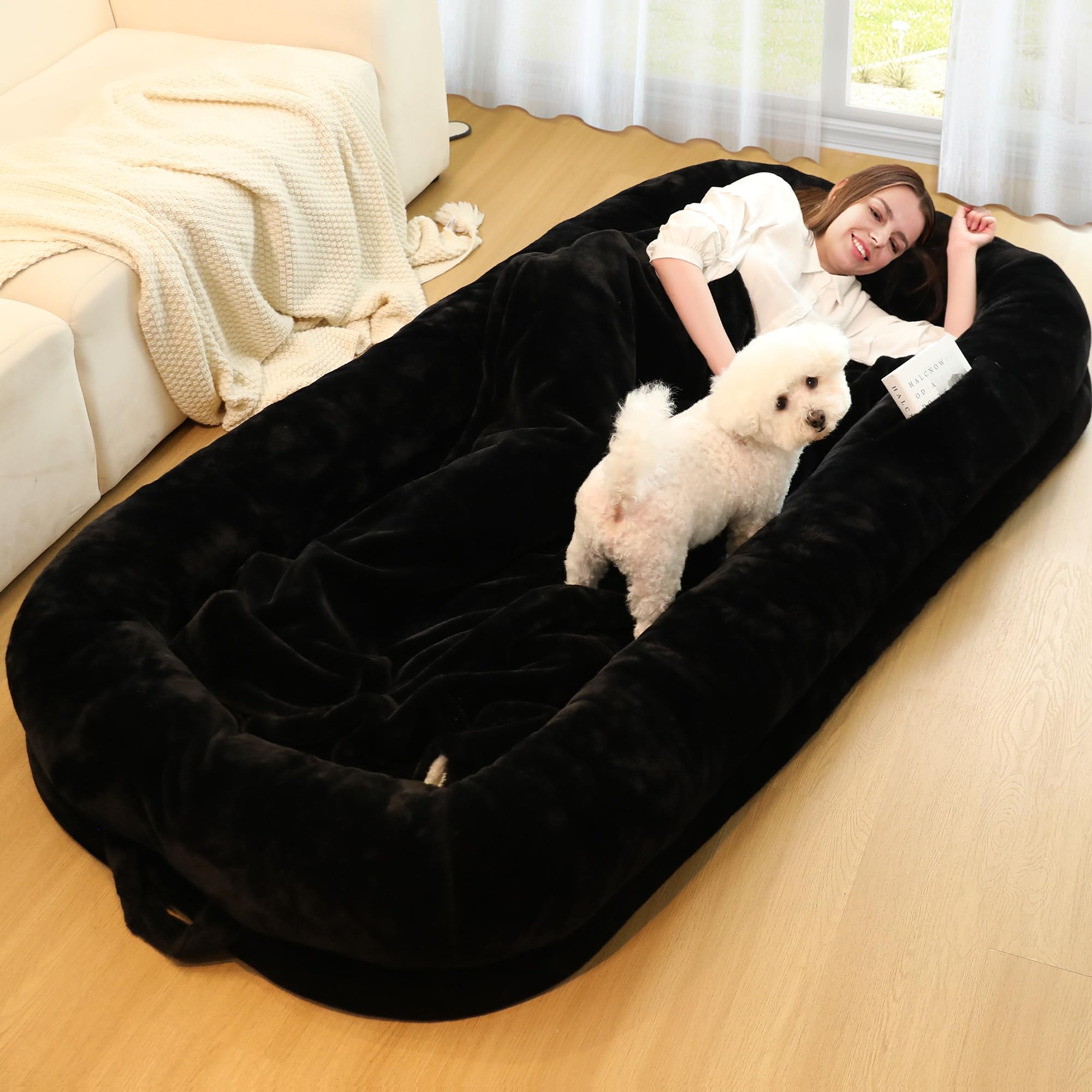 Murago Human Dog Bed For Adults, 40 X 10 X 71 Long Human Size Dog Bed, Removable Cover, Orthopedic Design, Black