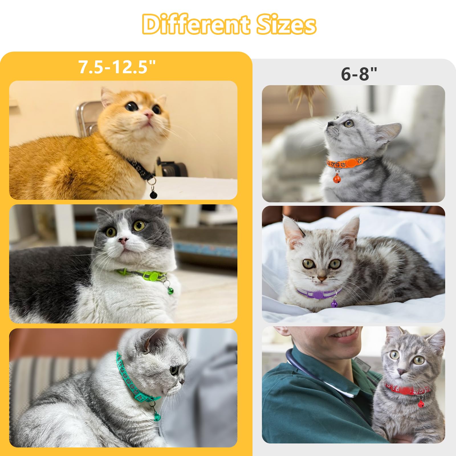 Taglory Reflective Cat Collars Breakaway With Bell, 2-Pack Girl Boy Pet Kitten Collar Adjustable 7.5-12.5 Inch, Green